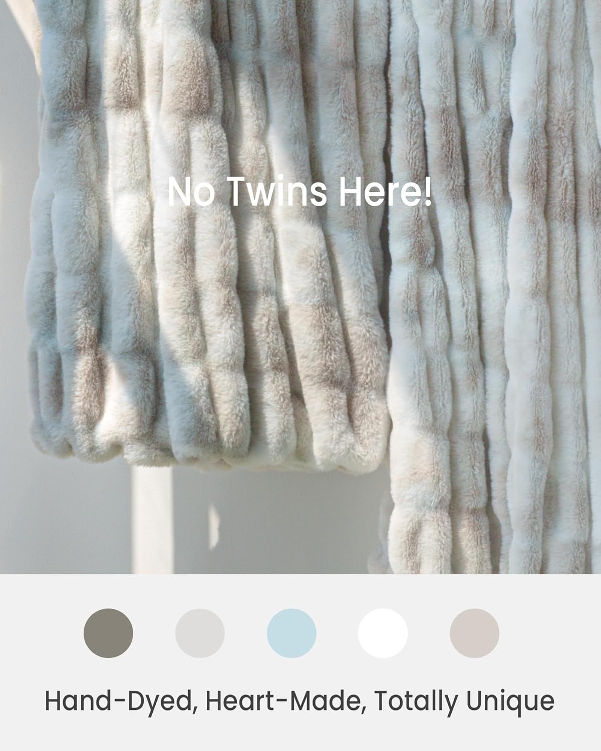 Faux Fur Blanket, Throw Blanket for Couch, Fluffy Blanket with Stretch Ruched Design, Ultra Soft Giftable Home Decor, 50x60 inches, Tie-Dyed in White and Gray