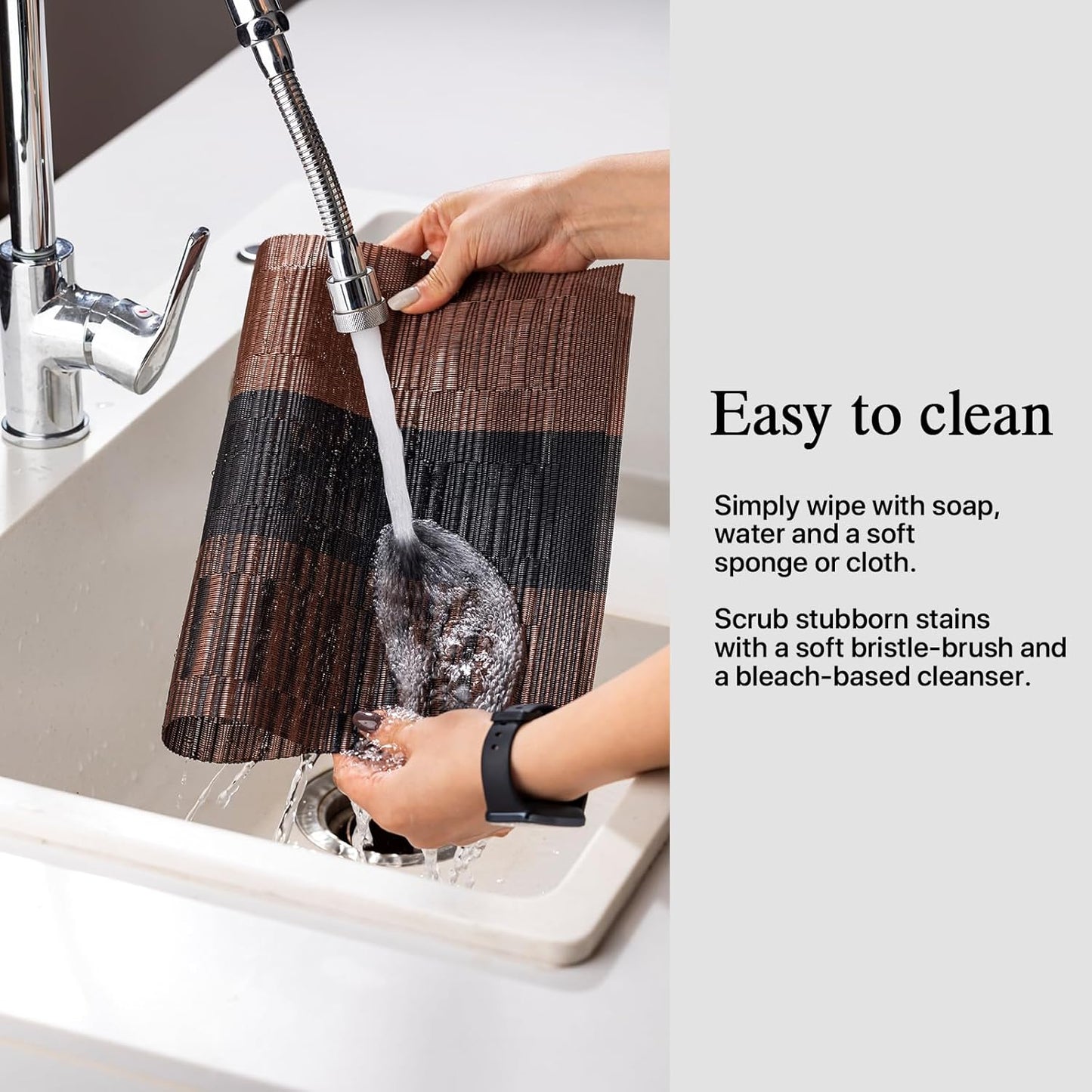 Placemats Set of 8 - Easy Clean Woven Vinyl Placemats for Dining Table, Indoor/Outdoor Place Mats, Washable PVC Table Mats （Ombre Brown Black）