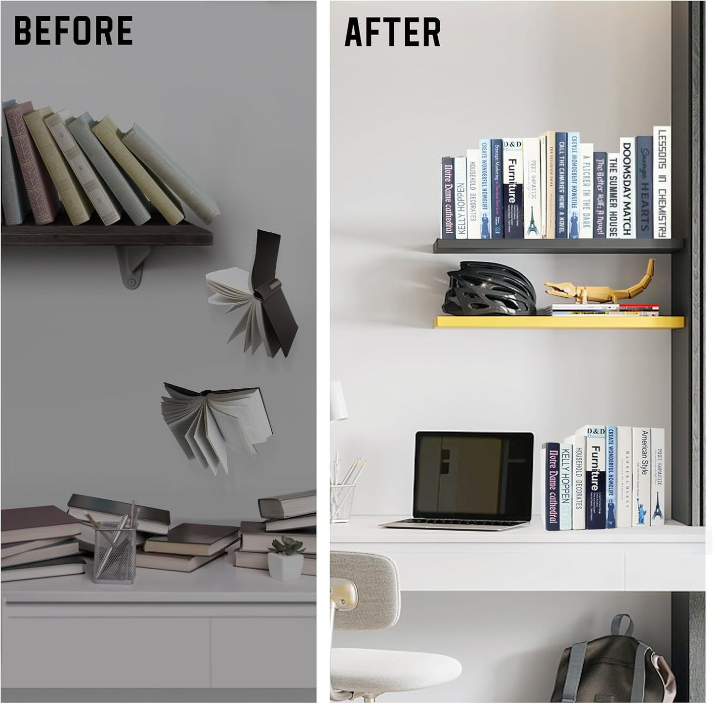 VONDERSO Metal Bookends White, 2 Pairs Metal Bookends Heavy Duty for Shelves Decor Home Office, Unique White Book Ends Supports Anti-Slip for Kids Girls