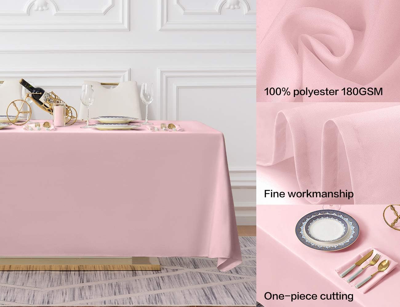Surmente Pink Tablecloth 90 x 132-inch Rectangular Polyester Table Cloth for Weddings, Banquets, or Restaurants