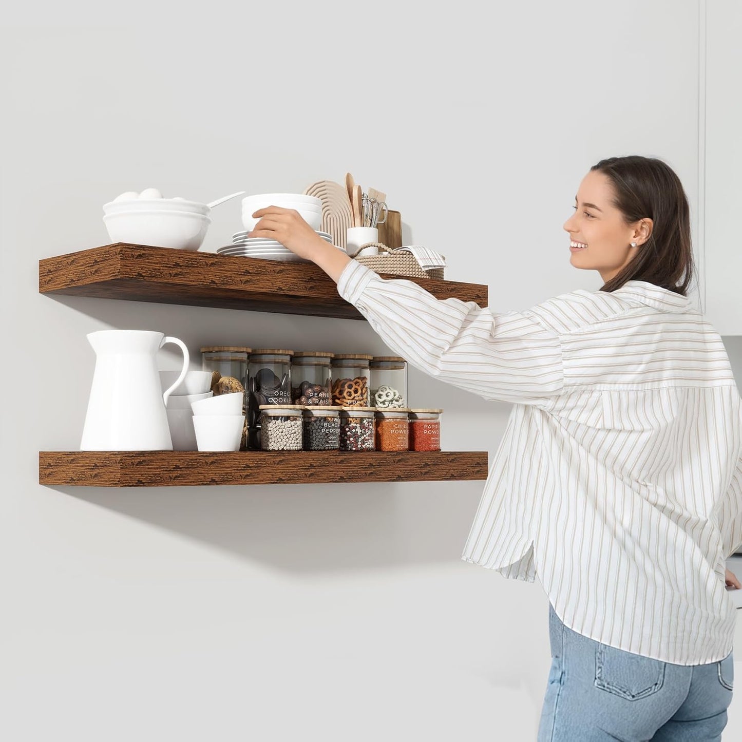 Heimlove 55 Inch Floating Shelves for Wall,10 Deep Large Rustic Brown Wall Shelf with Heavy Duty Brackets,Wall Mounted Storage & Display Shelves for Bedroom,Living Room,Kitchen,Office