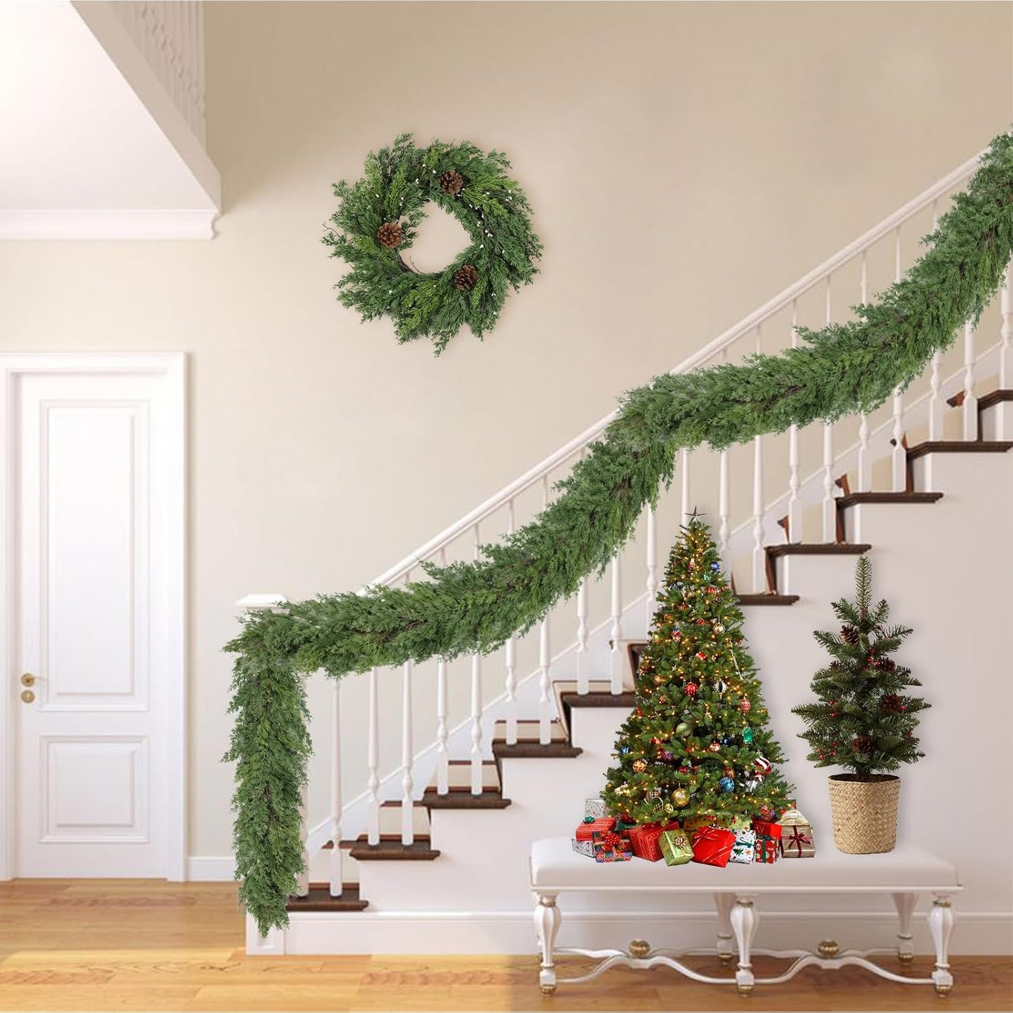 6 Ft Real Touch Christmas Garland,Thick and Lush，Soft Bendable, Lifelike Cedar Garland Realistic, Garlands for Decoration Christmas，Christmas Garland for Mantle,Outdoor Indoor Christmas Decorations