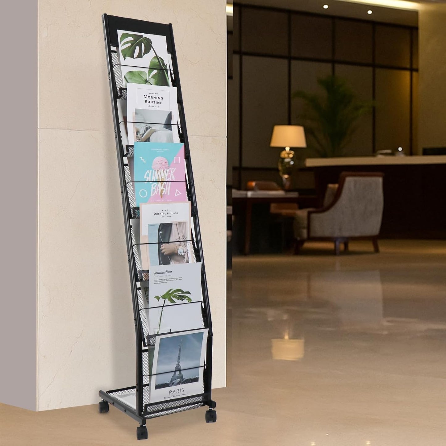 Floor-Standing Magazine Rack 6-Layer with Wheels, Brochure Display Stand for Exhibitions, Office, and Any Organization Requiring Information Display