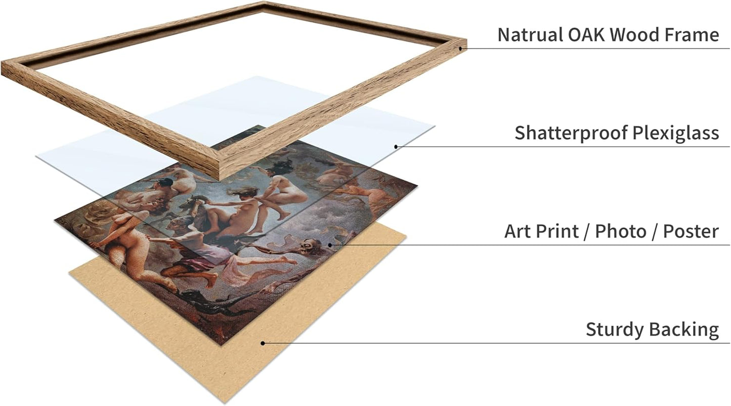 Poster Master Vintage Luis Ricardo Falero Poster - Retro Occult Print - Gift for Gothic, Horror Fan - Witches Going to their Sabbath, Pagan - Wall Decor for Bedroom, Dorm, 11x14 Beige Framed