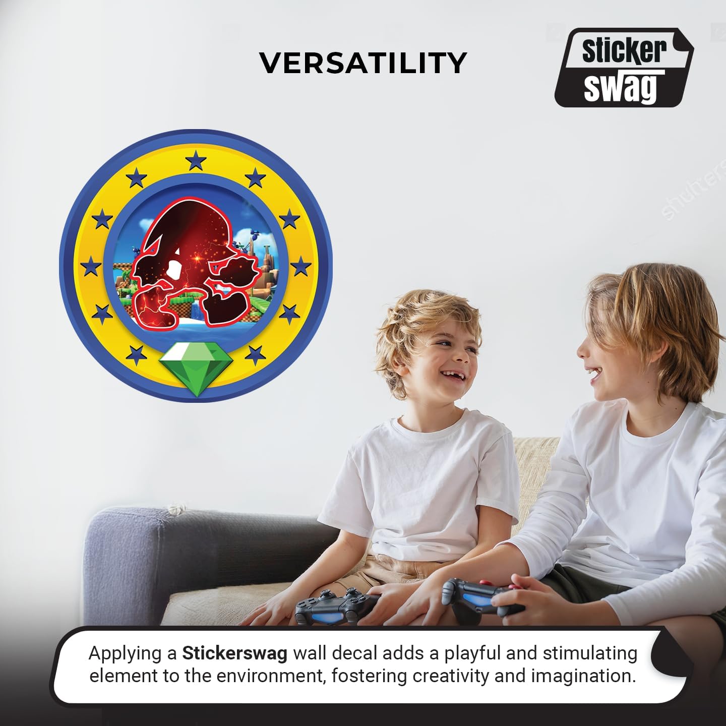 Speed Hero Wall Decal – Removable Vinyl Wall Art with Chaos Emerald Design – Gaming Room, Bedroom & Playroom Decor (Power Hero)