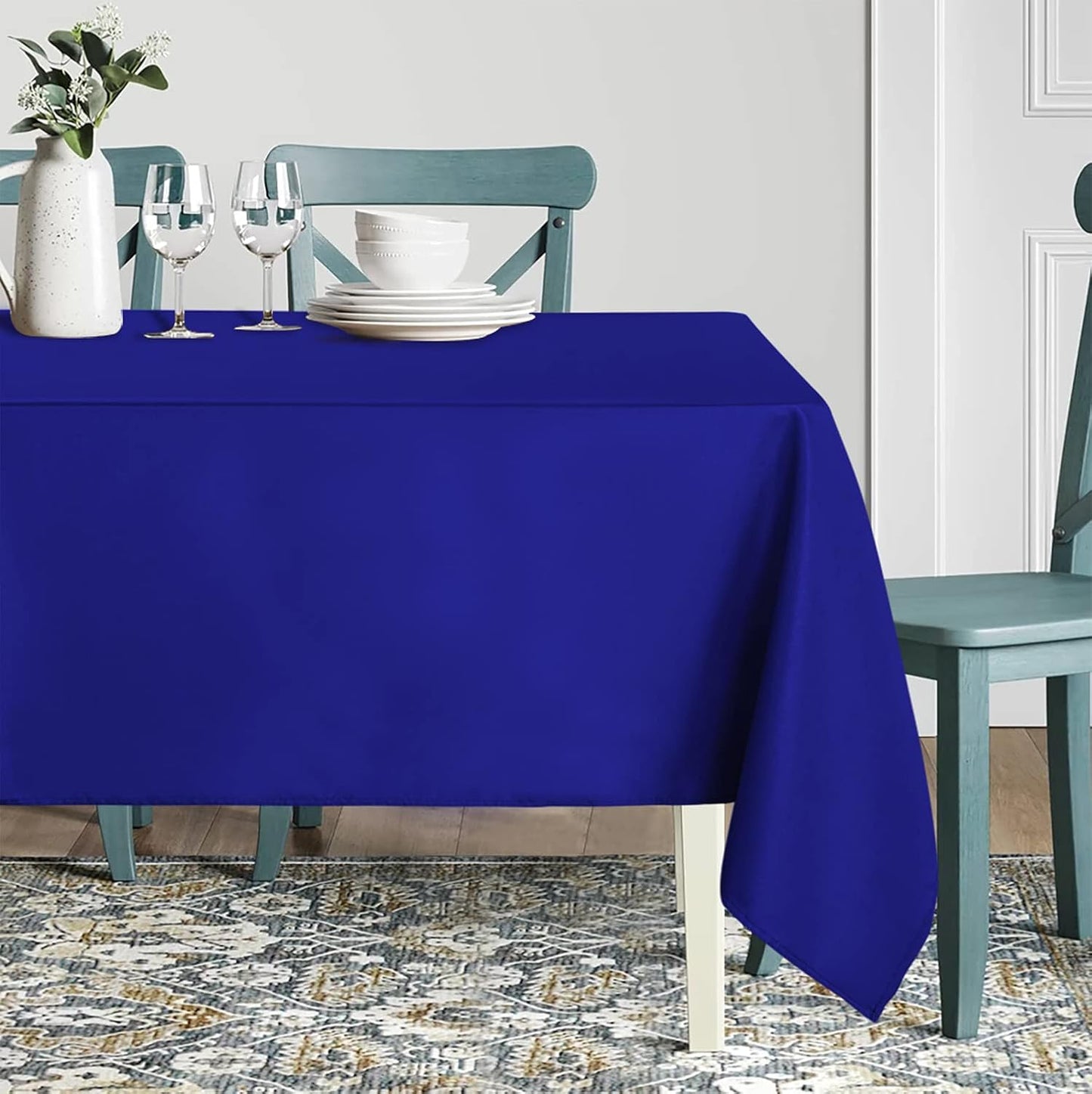 sancua Rectangle Tablecloth - 70 x 90 Inch - Stain and Wrinkle Resistant Washable Polyester Table Cloth, Decorative Fabric Table Cover for Dining Tables, Buffet Parties and Camping, Royal Blue