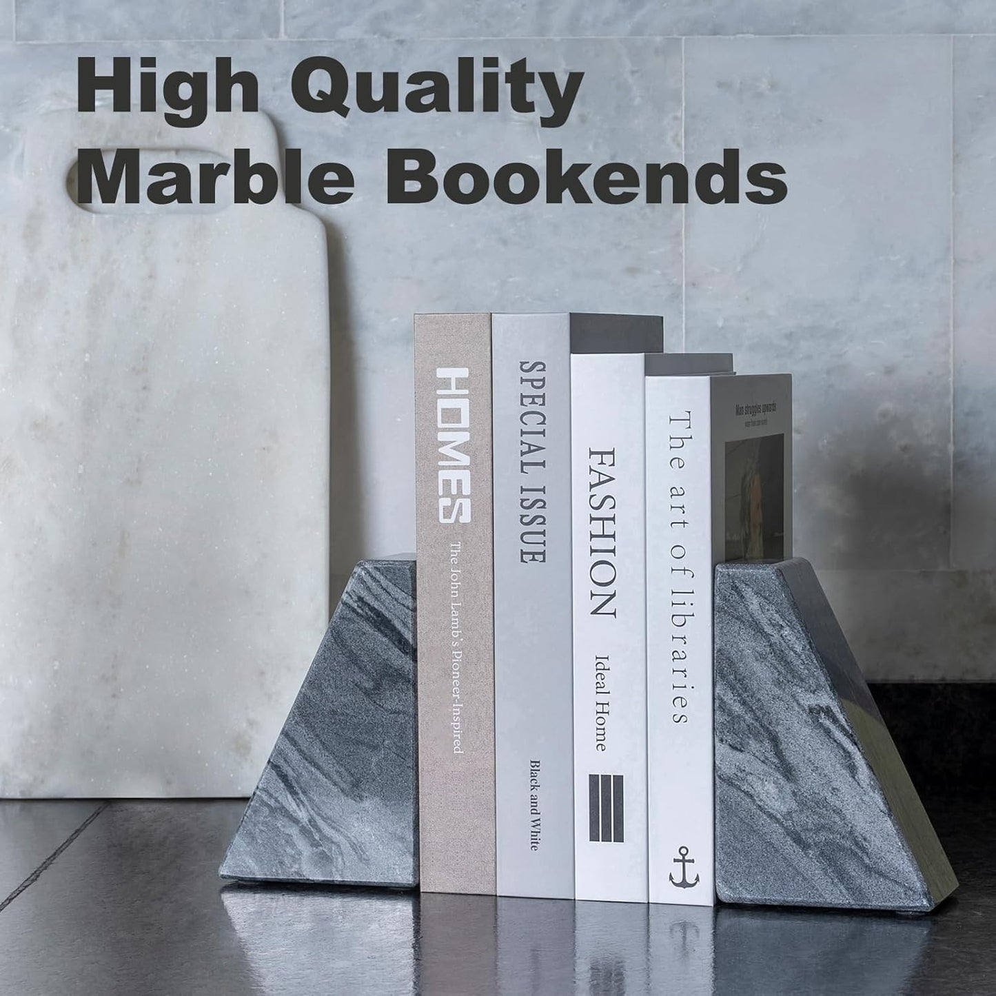 Marble Bookends for Heavy Books, Decorative Book Ends for Shelves, Unique and Heavy-Duty Book Ends for Hardback Book & CDS, Stone Book Stopper, Modern Book Holder, Monte Grigi, Set of 2