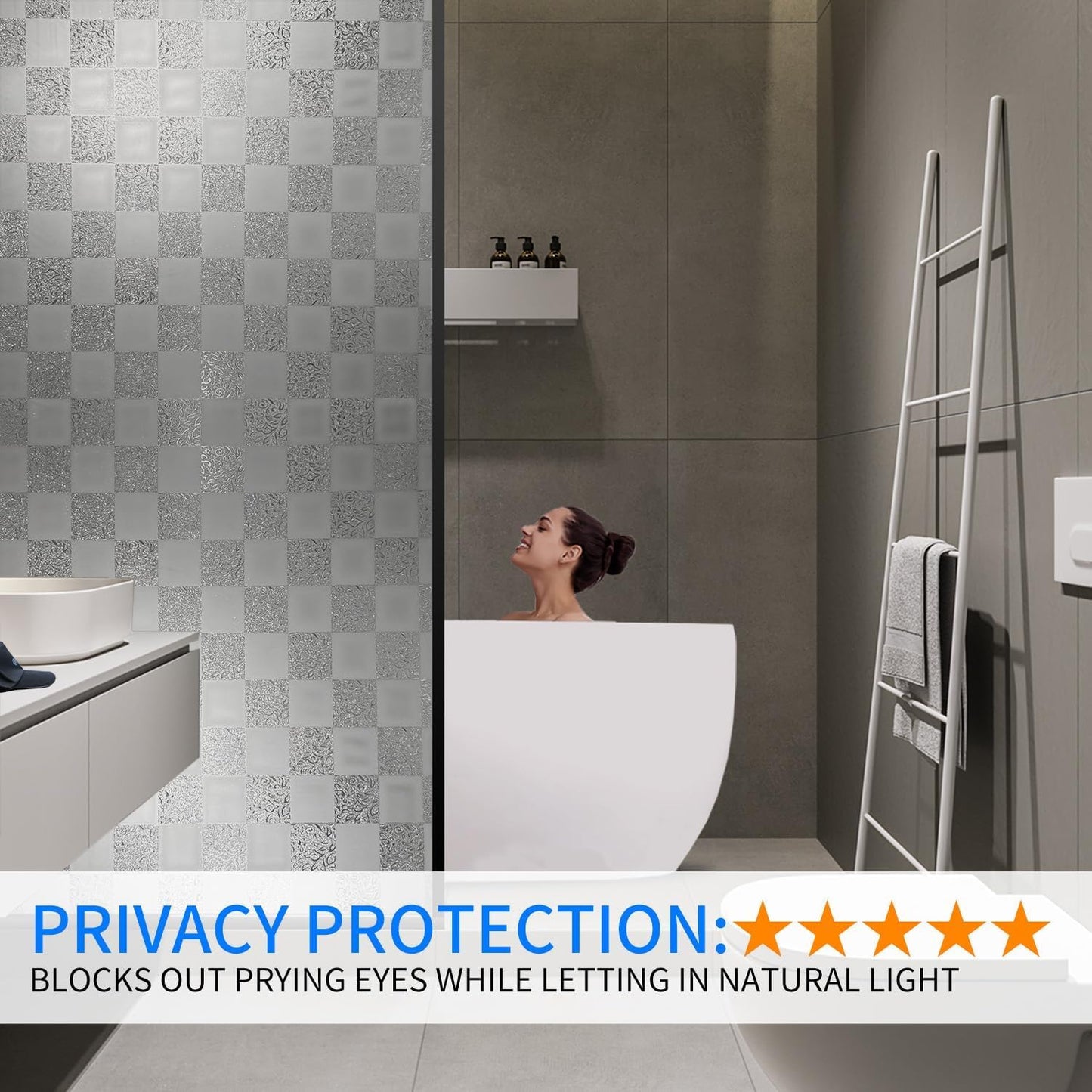 Window Film Privacy Day and Night with Installation Tools, Static Cling Glass Film Ideal for Home Shower Office Glass Door (White, 17.5X196.9 Inch)