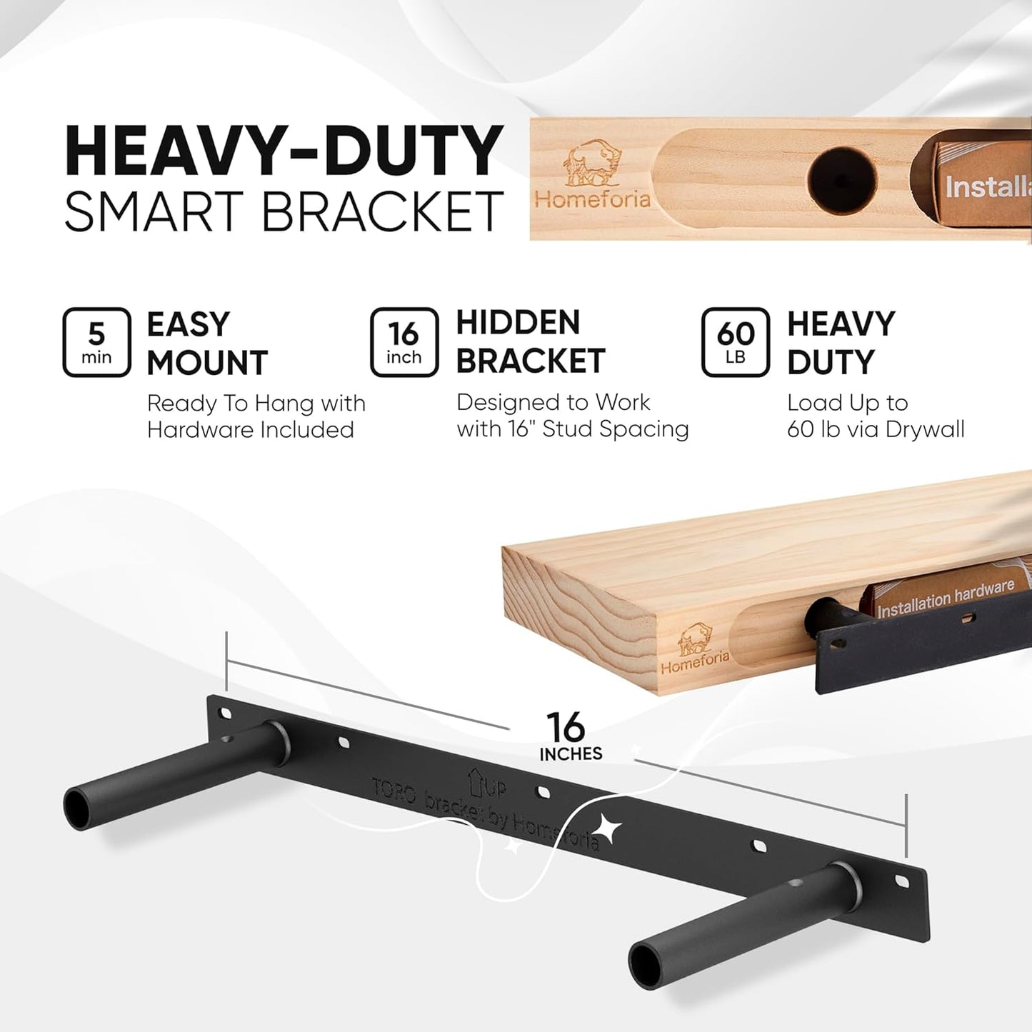 Homeforia Black Floating Shelves 24 inch, High End Solid Real Wood 24inch Bathroom Floating Shelf for Wall Mounted, Black Wooden 24in Floating Shelves, Heavy Duty Bracket, 24 X 6.5 X 1.75 in, Set of 3