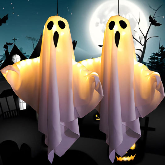 Halloween Light-up Ghost Decorations,Halloween Hanging Flying Ghosts with String Lights,Battery Operated Light up Spooky Ghosts Ornaments for Front Yard, Patio, Lawn, Garden, Party, 19.6 Inch, 2 Pack