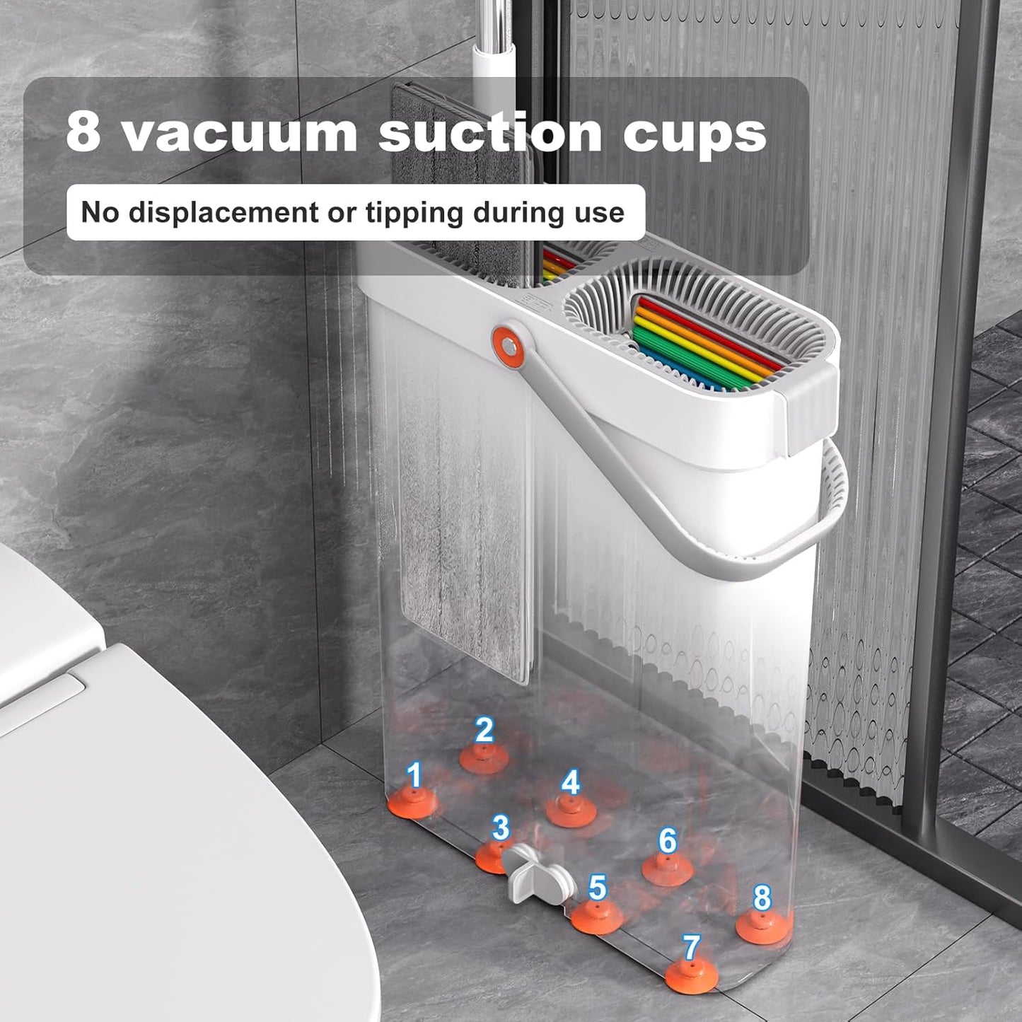 JOYBOS Mop and Bucket Set for Home Floor Cleaning, Hands Free Flat Mop, Stainless-Steel Handle, 6 Washable & Reusable Microfiber Pads