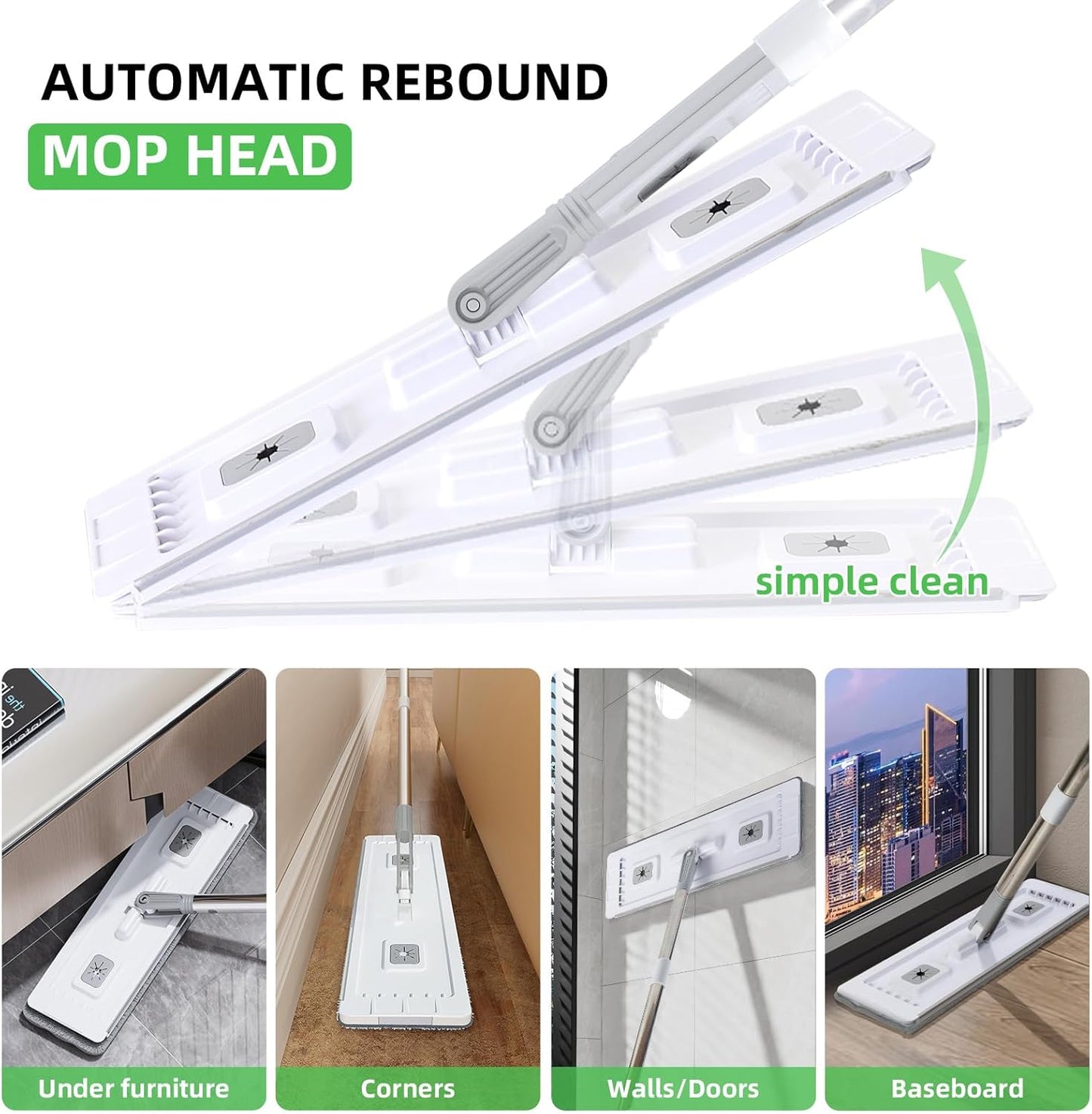 Mop and Bucket Set with Wringer Flat Mop Bucket System for Home Floor Cleaning,6 Reusable Microfiber Pads,Extended Stainless Steel Handle,Ideal for Hardwood,Wood,Laminate Floors,and Bathroom Mop