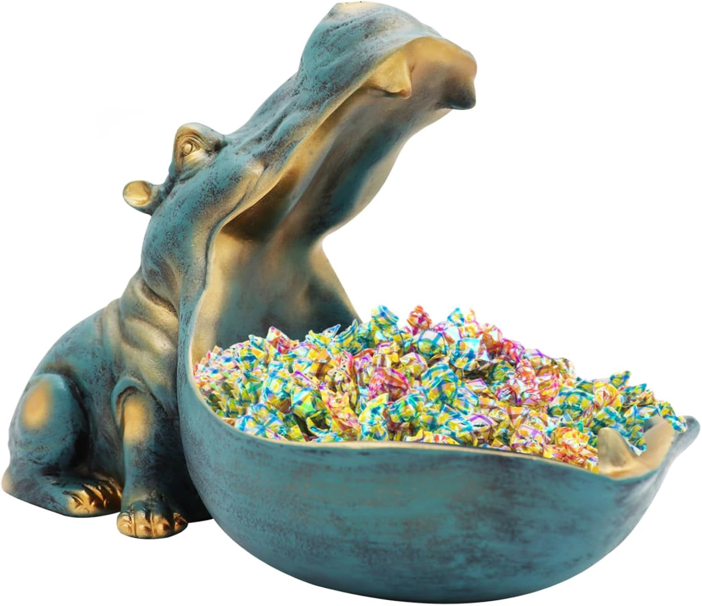 aboxoo Hippo Statue,Large Hippopotamus Figurine Home Sculpture with Resin, Hippo Candy Jar, Candy Dish Bowl for Office Desk, Key Bowl for Entryway Table,Container Storage Art Decor Box(Dark Blue)