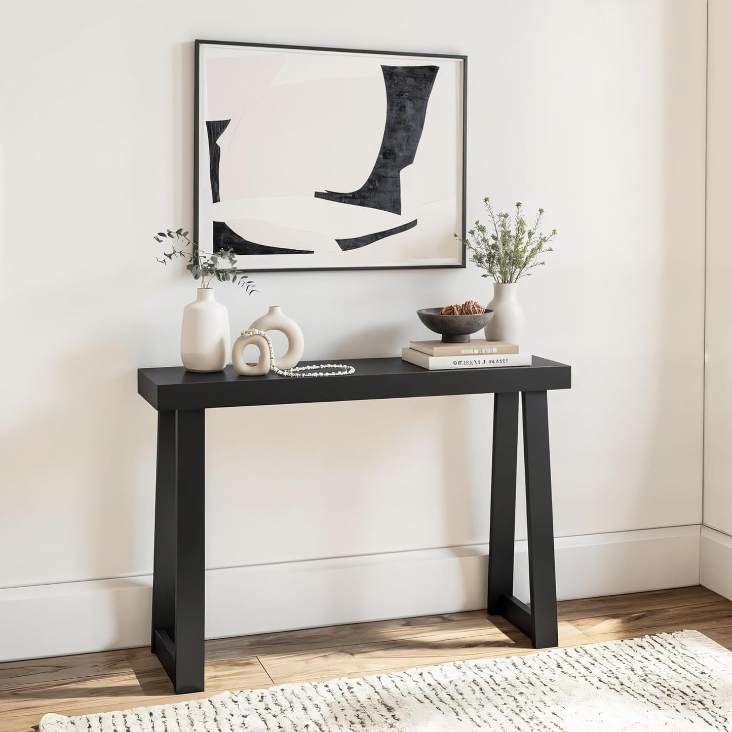 Plank+Beam Solid Wood Console Table, 46.25 Inch, Sofa Table, Narrow Entryway Table for Hallway, Behind The Couch, Living Room, Foyer, Easy Assembly, Black