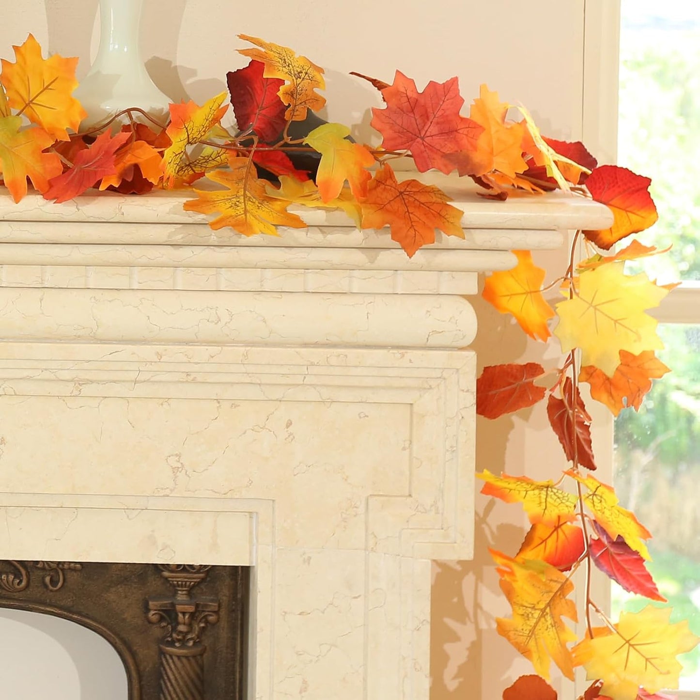 Joyhalo 2 Pack Fall Leaves Garland Indoor Outdoor Fall Decor,Hanging Maple Leaves Garland for Mantle, Door Frame,Fireplace and Thanksgiving Decor