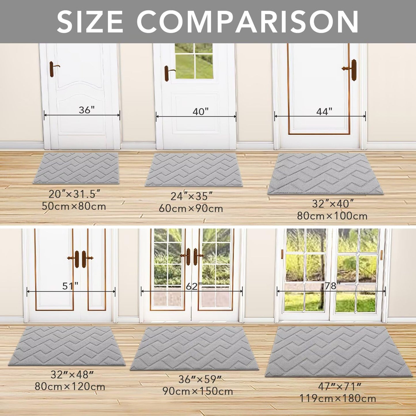 hicorfe Front Door Mat Outside Entrance,36"x59" Absorbent Muddy Dirt Resist Welcome Door Mats Outdoor Indoor,Stain and Fade Resistant,Non Slip Backing Entry Mat Doormat for Entryway(Light Grey)