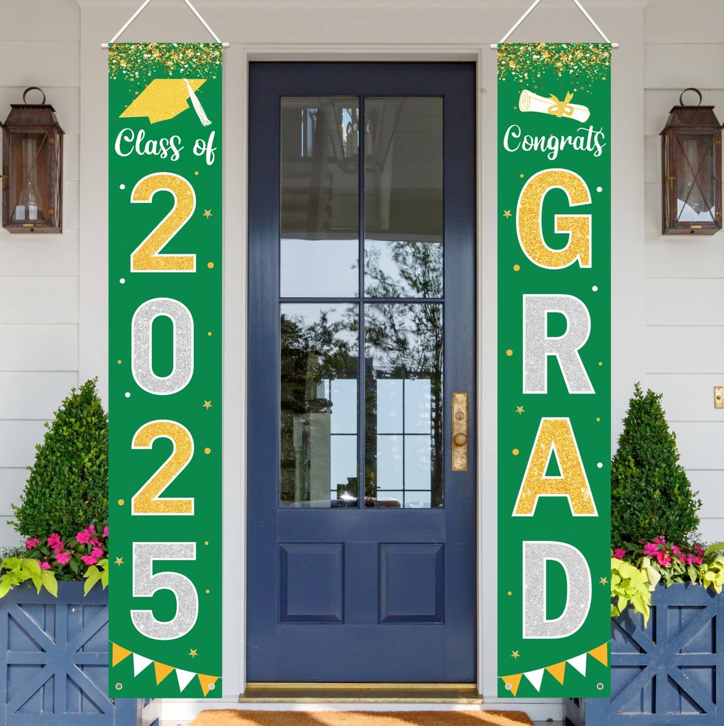 Graduation Decorations 2025 GRAD Banner Green Porch Door Sign Welcome Banner For Indoor Outdoor Wall Graduation Decorations Class of 2025