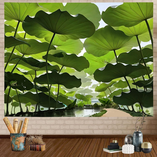 FENDROM Nature Lotus Leaf Tapestry Plant Tapestry Green Natural Scenery Wall Hanging 3D Wall Art For Bedroom Living room Dorm