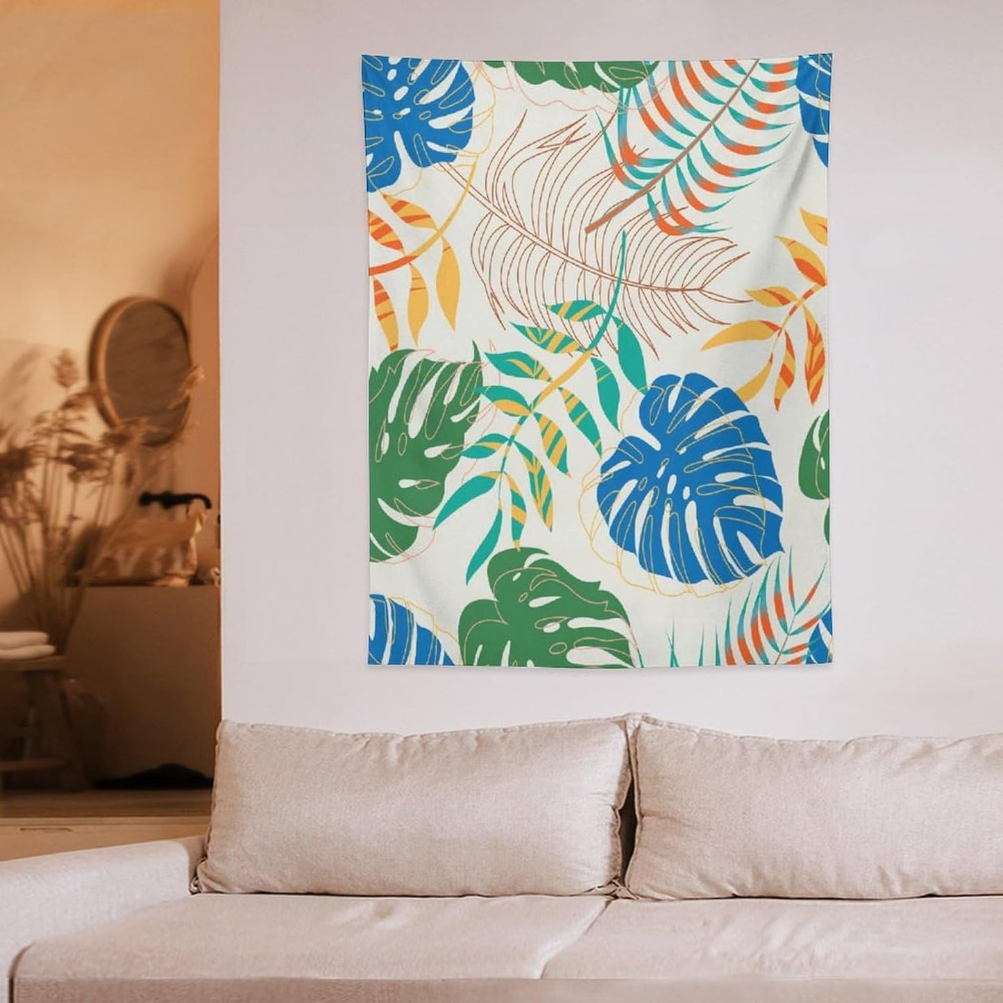 ICMOLYYENLO Tropical Green Plant Tapestry, Green Palm Leaves Natural Landscape Print Wall Tapestry for Bedroom Living Room Dormitory 60x60 Inch