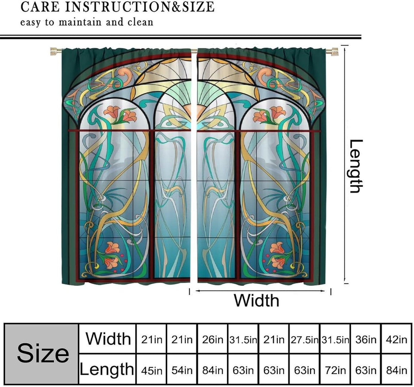 Stained Glass Curtains, Retro Mid Century Boho Abstract Art Home Decor Drapes for Bedroom Living Room Kitchen Window Treatment 2 Panels Set Total Size 52" W X 84" L Inch