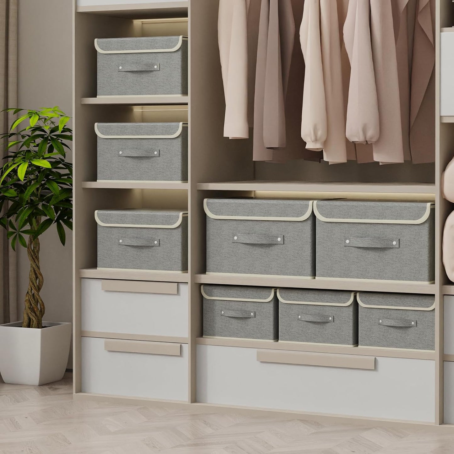 Fabric Storage Bins Cube Organizers with Flip-Top Lid and Handles,Storage Boxes for Organizing Home,Office,and Closet,Grey,3 Pack 15 x 9.8 x 9.8 in