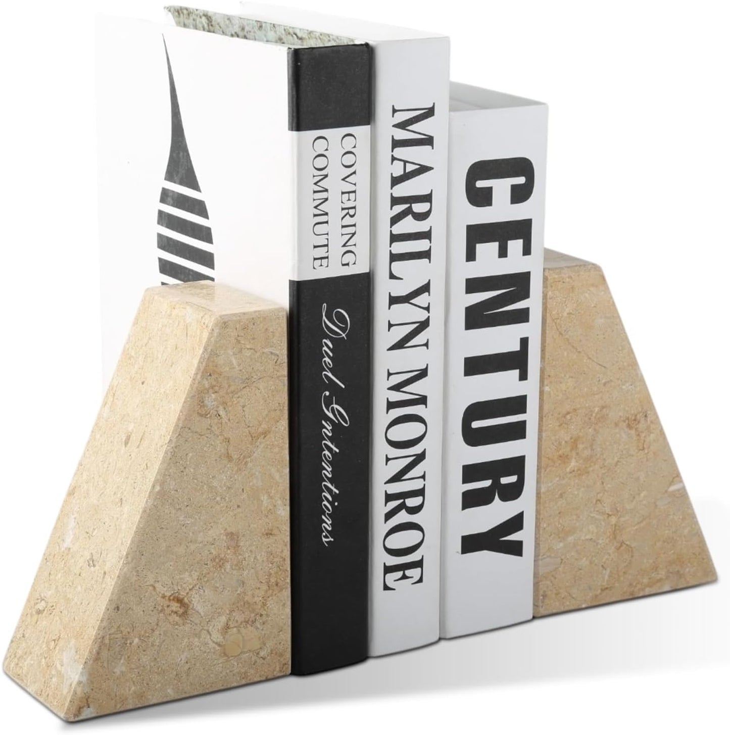 Marble Bookend for Heavy Books, Decorative Bookends for Shelves, Durable and Heavy-Duty Book End for Hardback Book & CDS, Unique Book Stopper & Holder, Pearlly Yellow, Set of 2