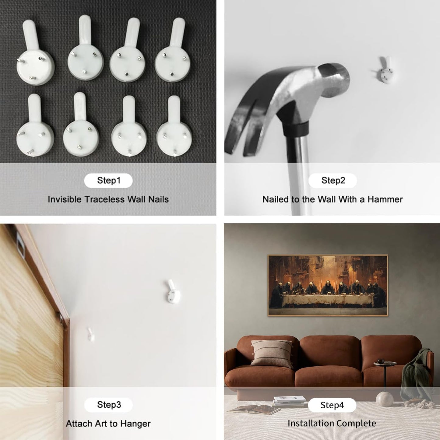 KAIRNE Framed Skeleton Canvas Wall Art,Abstract Retro Skull Print Set of 1(40”X20”),Scary Halloween Pictures,Horror Wall Art,Skeleton Last Supper Posters for Living Room Bedroom Ding Room Office Decor