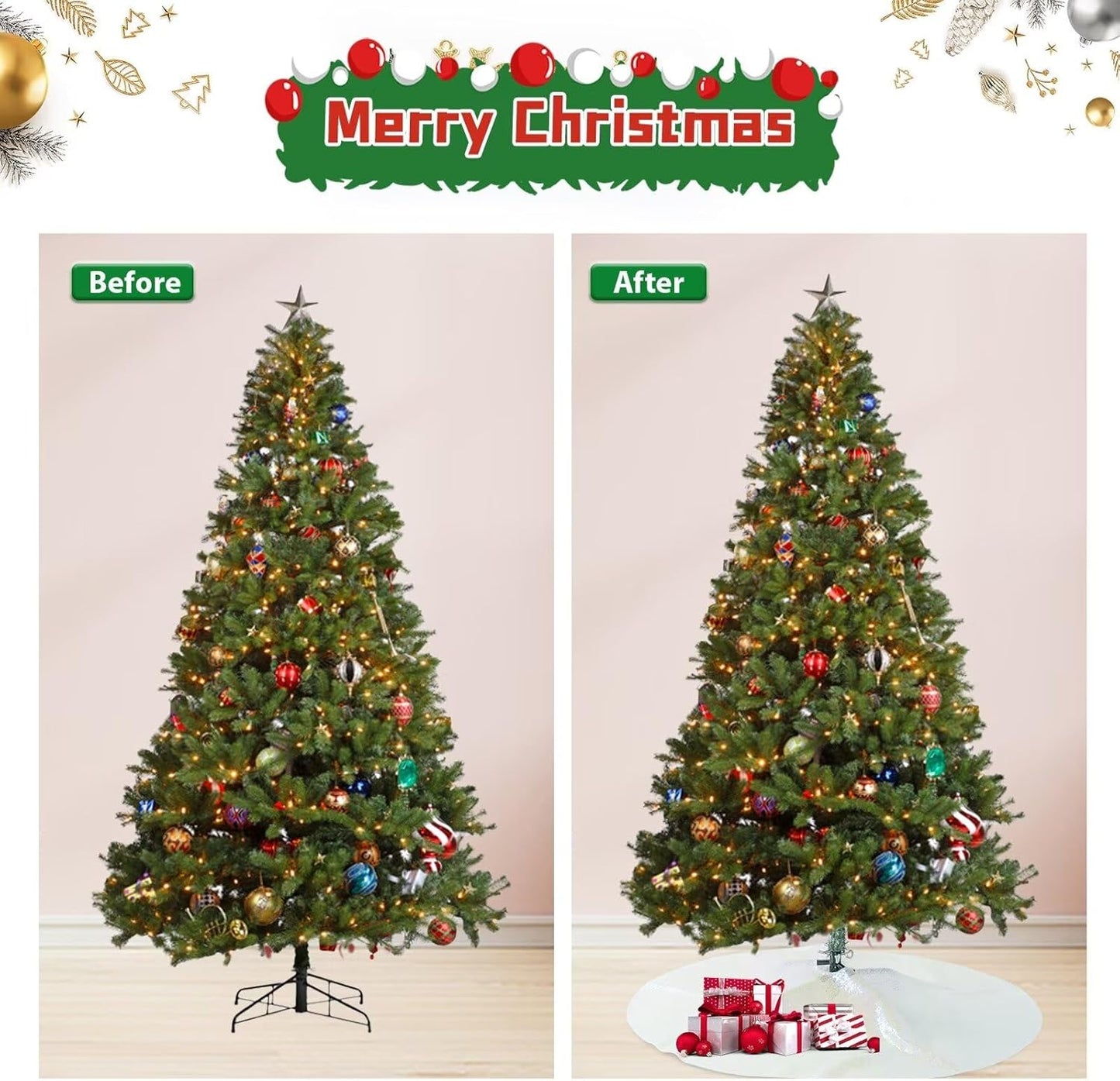 Eternal Beauty Christmas Tree Skirt, 36 Inch White Iridescent Sequin Tree Skirt Small Xmas Tree Skirt for Christmas Tree Decorations