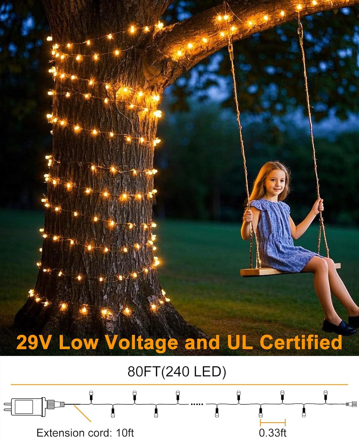80FT 240 LED Christmas Tree Lights, Warm White Christmas String Lights 8 Modes, Waterproof Connectable Christmas Outdoor Decorations for Indoor Patio Garden Party Decorations, Warm White