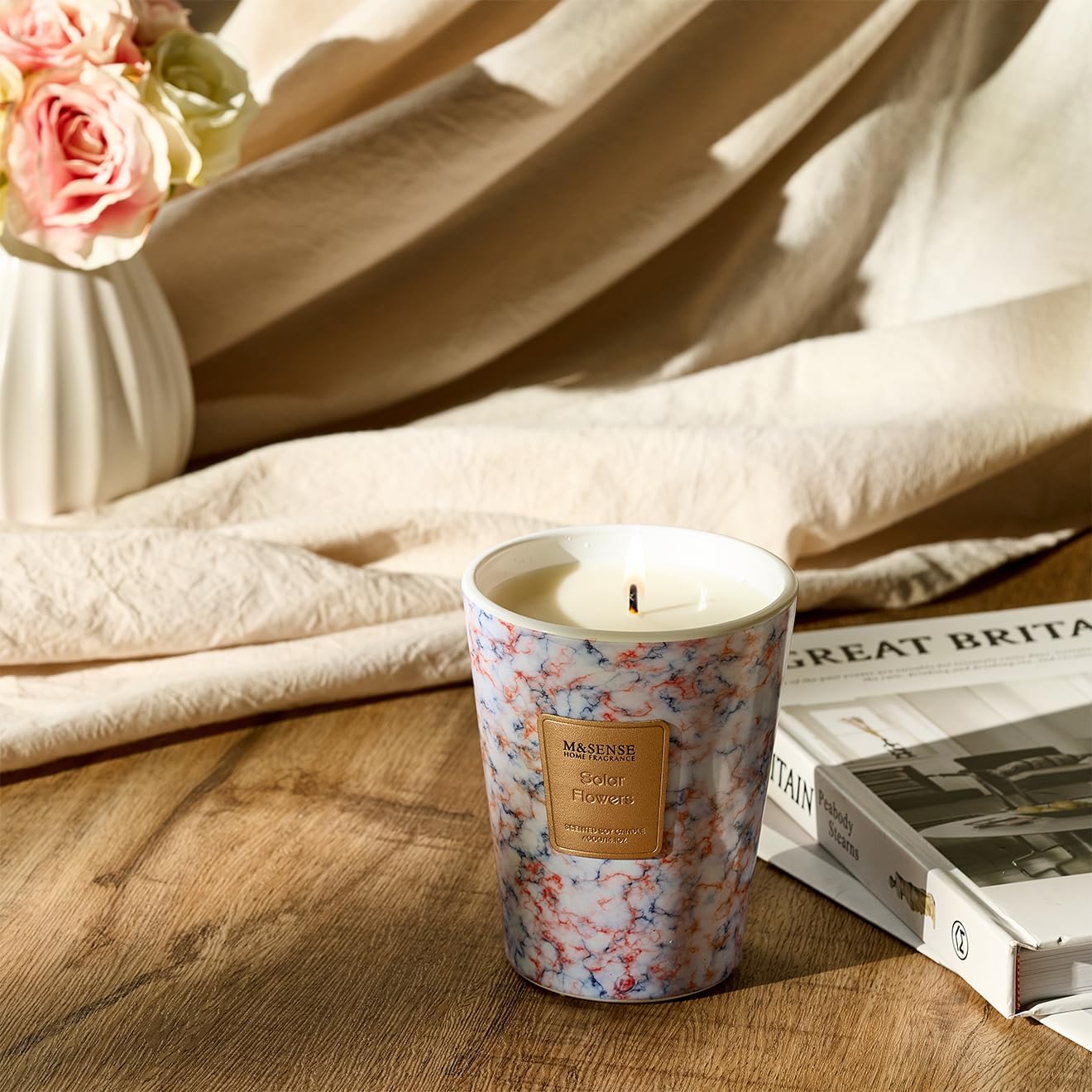 M&SENSE SolarFlowers Scented Candles for Home, Lead-Free Wick Highly Scented Jar Candles, 14.1 Oz 80 Hours Lasting Burning Candles Gifts for Women, Relaxing Aromatherapy Candle for Stress Relief