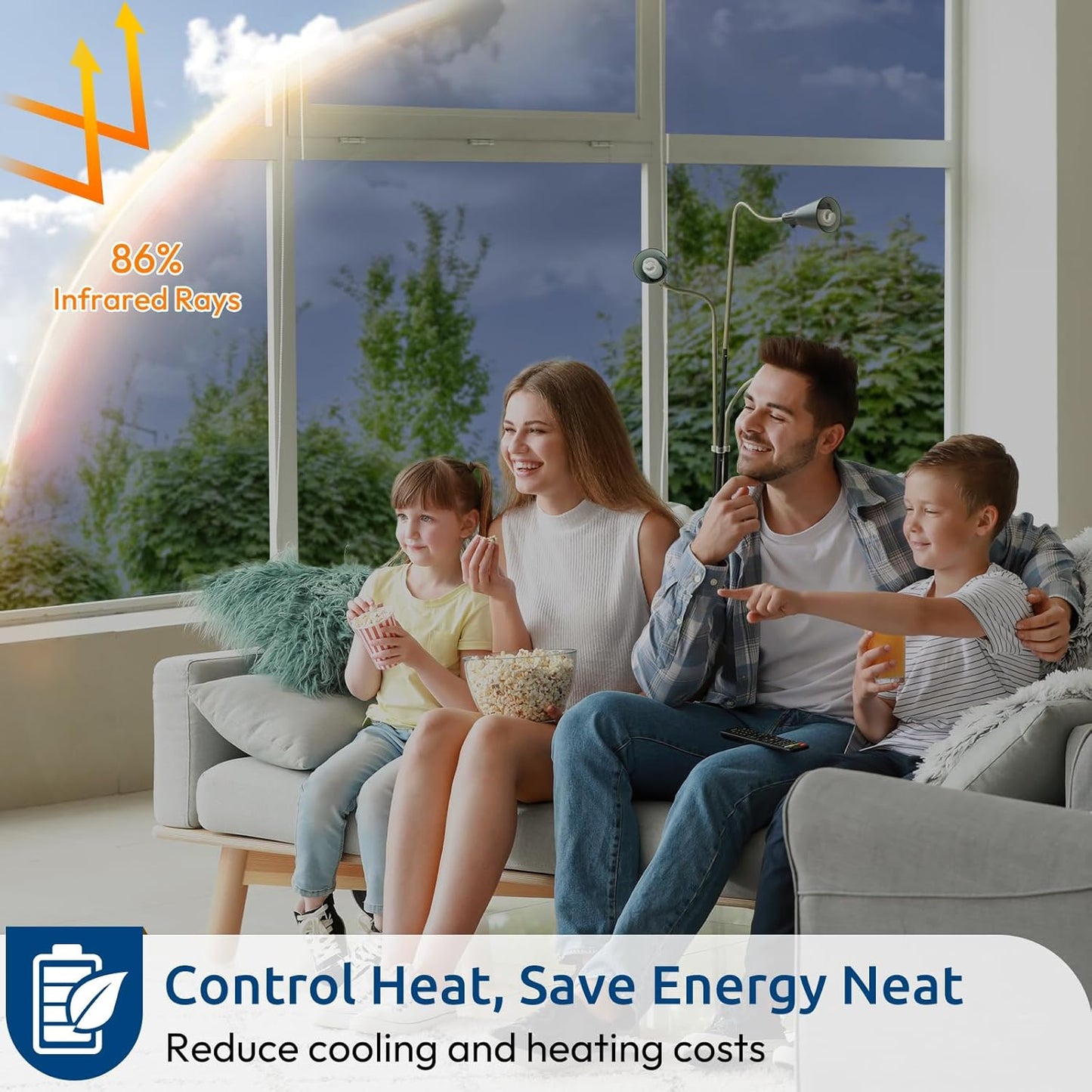 rabbitgoo Window Privacy Film One Way Window Tint for Home, Removable Reflective Heat Sun Blocking Anti UV Glass Door Covering, Mirror Tinting Film House Office, 35.4 in X 9.8 Feet, Blue Silver