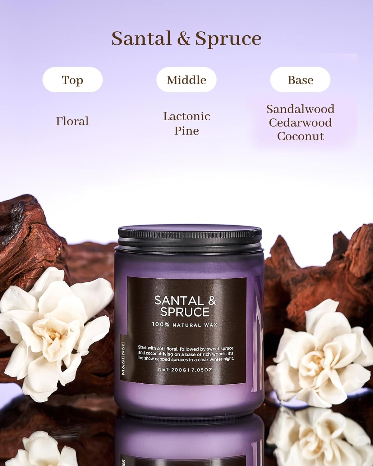 M&SENSE Sweet Spruce Scented Candle, Natural Soy Wax Winter Candle Cotton Wick 7.05oz Up to 50 Hours Tree Scented for Holiday Housewarming Gifts for Friends Family