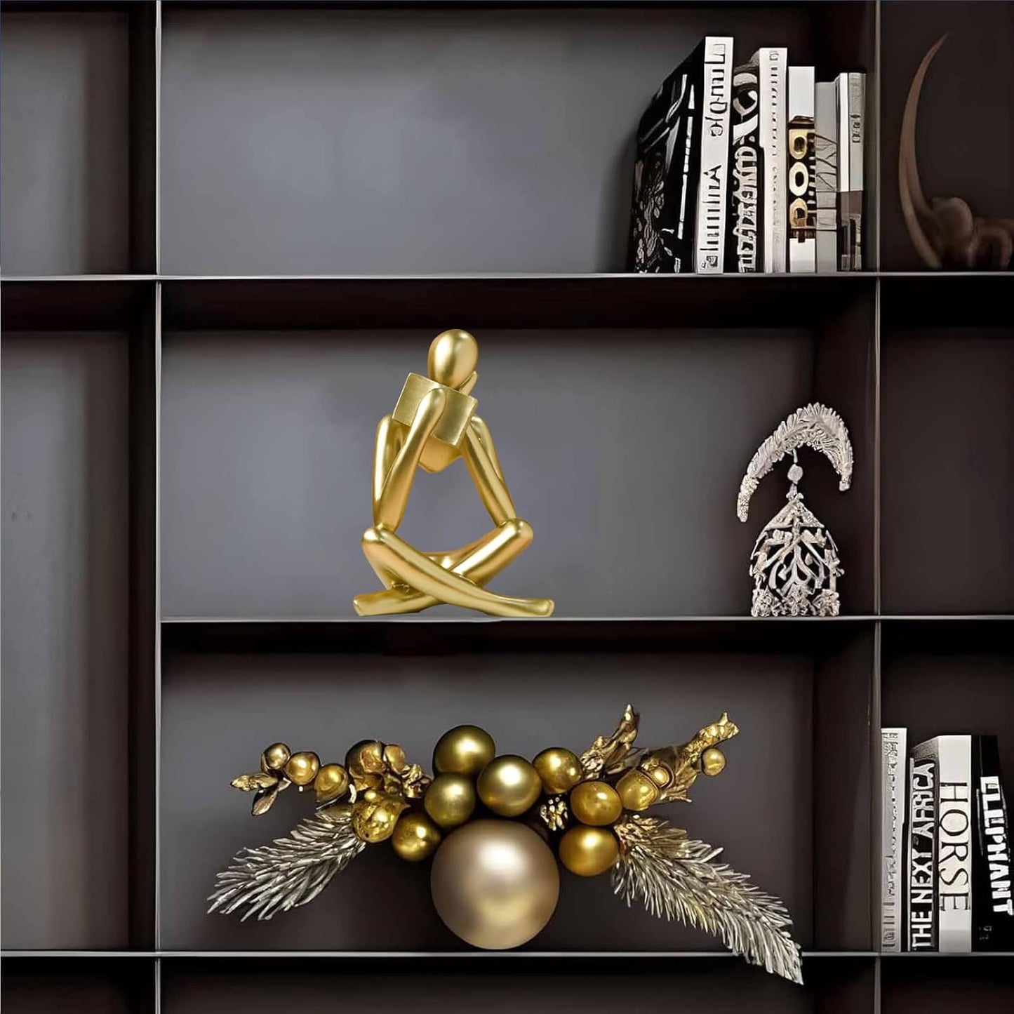 Bookshelf Decor Thinker Statue - Abstract Style Thinker Sculptures Modern Aesthetic Figurine Decoration Statues for Home Decor-Right Thinking-Gold
