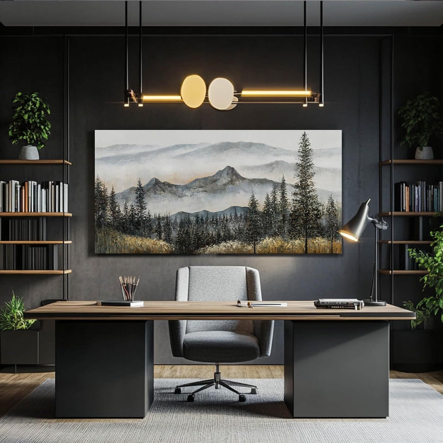 CHUDANHAO Green Wall Art for Living Room Boho Pictures forest Wall Art Modern Wall Decor for Bedroom Office Decor Mountain Prints Poster Artwork for Bedroom 24"x48"