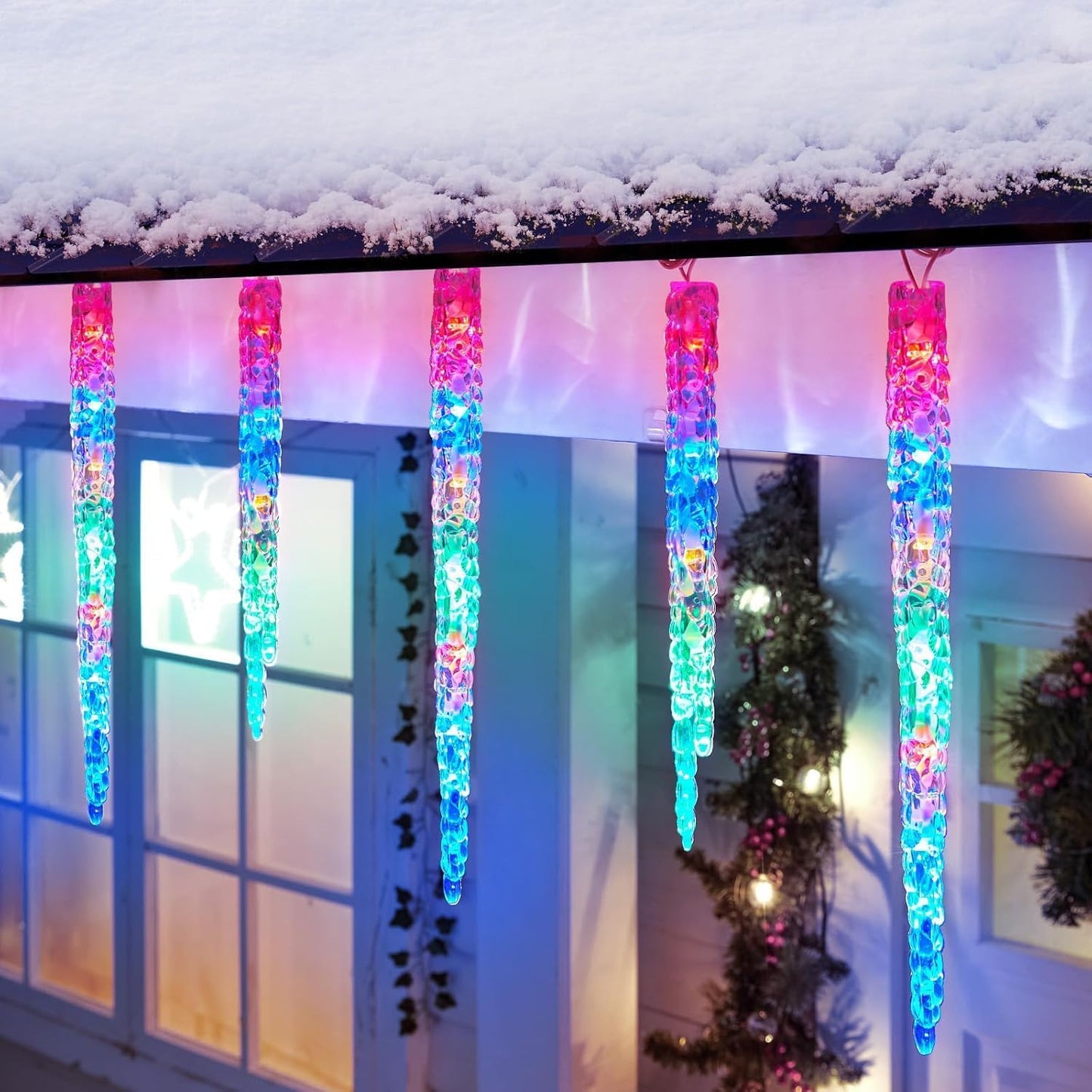 Icicle Lights Outdoor with Remote, 20ft 100 LED 20 Tubes Connectable Ice Shape Hanging Christmas Lights for Tree Patio Roof Holiday Decor, Multicolor