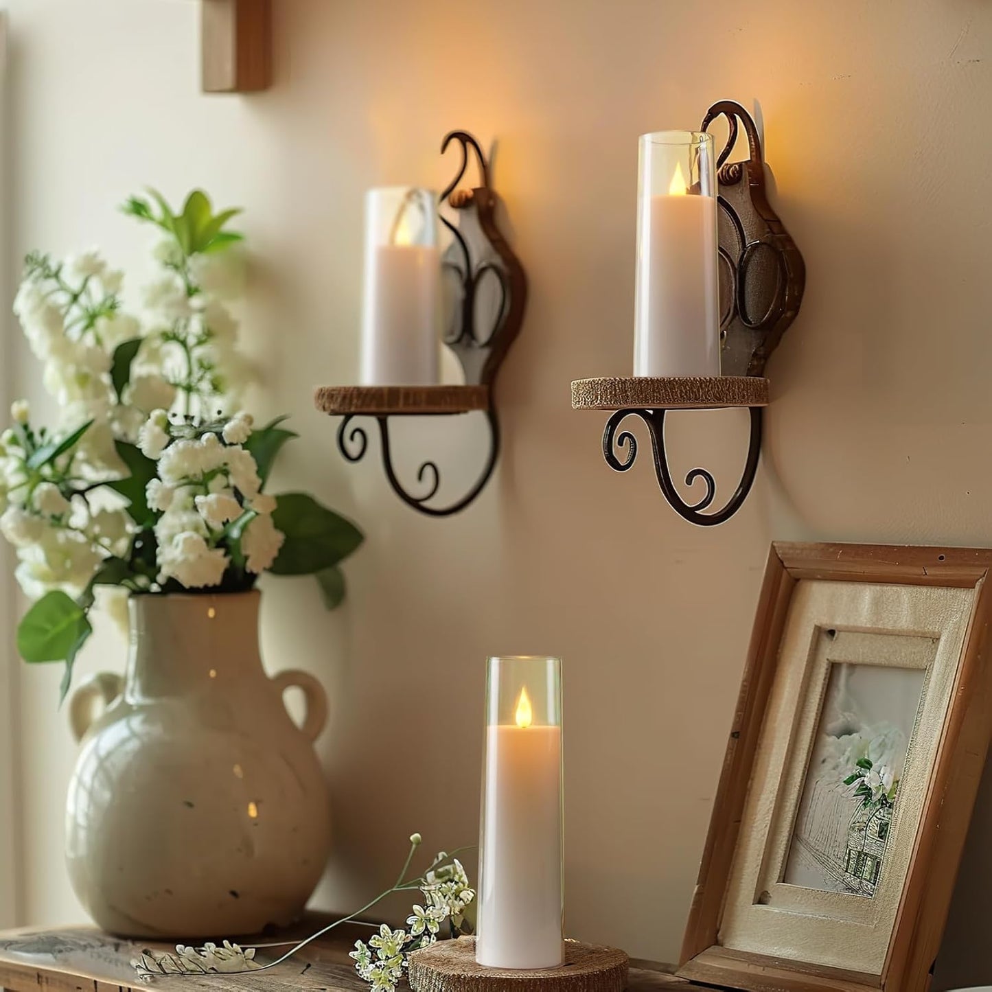 Amagic Pure White Flameless Candles, 9 Pack Battery Operated Candles with Remote and Timer, Acrylic Flickering Electric LED Candles for Wedding, Holiday Decor, D2.2''xH5''6" 7", Warm Yellow Glow