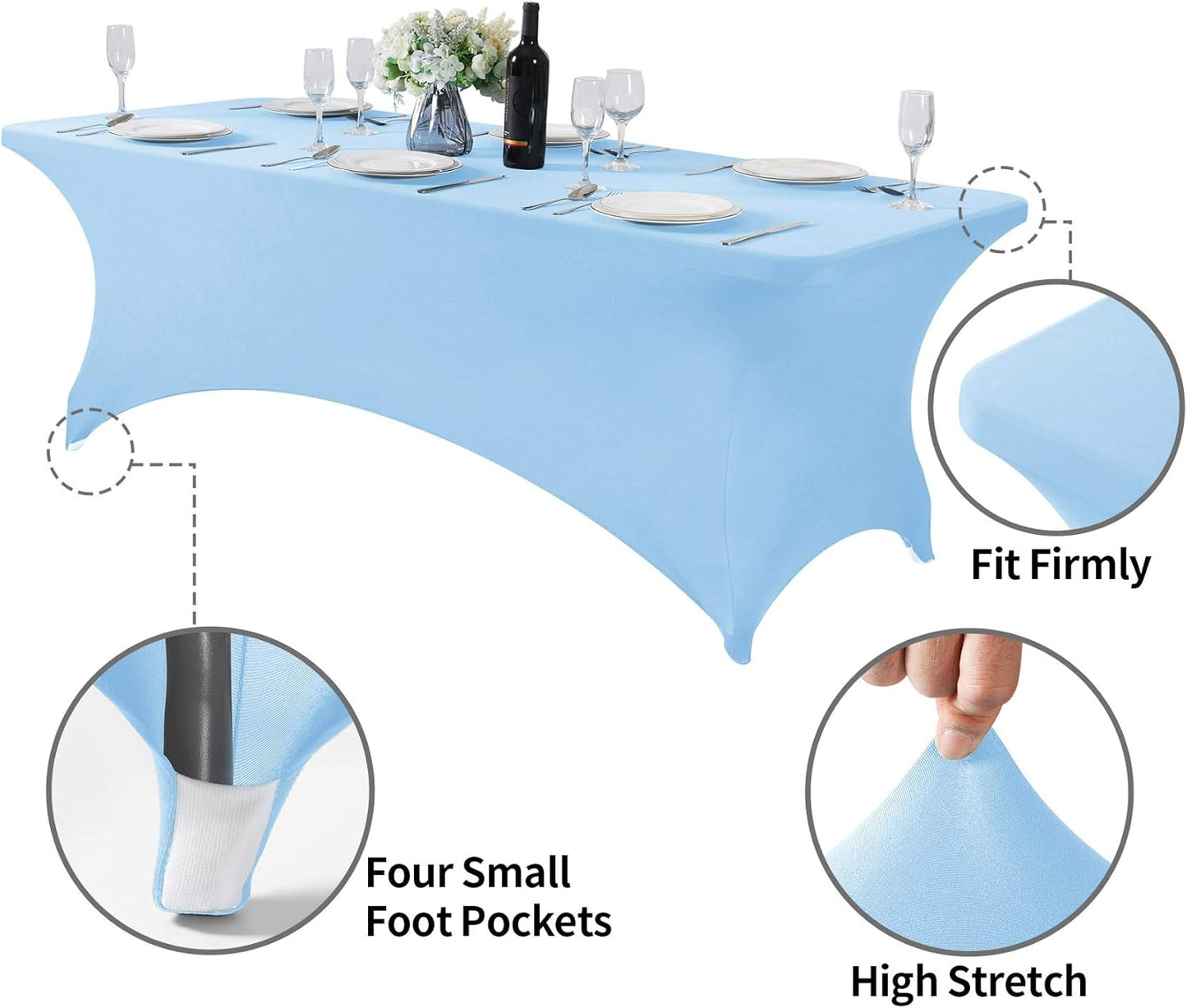 2Pack Spandex Table Cover for 8FT or 4ft or 6ft Table Universal Fitted Stretch Tablecloth for Party, Banquet, Wedding and Events-Blue Mist