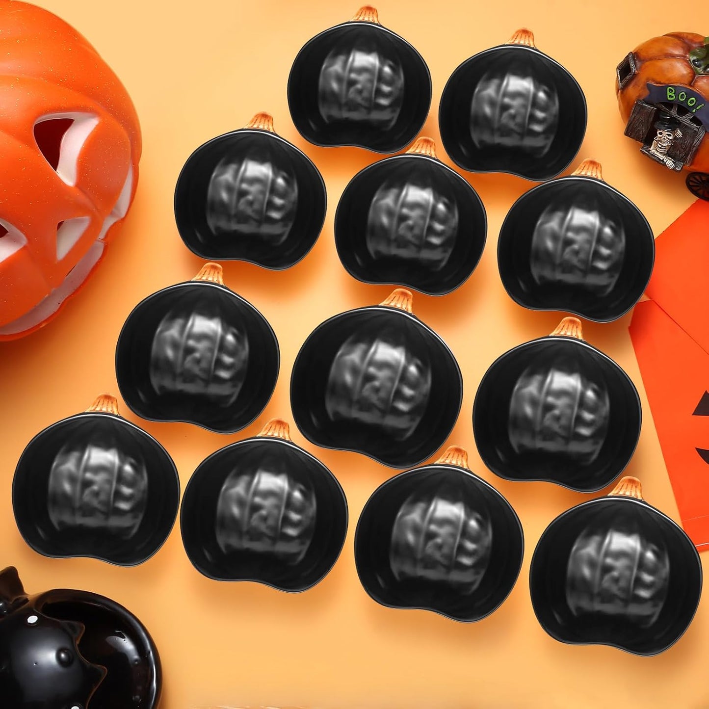 Kolewo4ever 12 Pieces Fall Ceramic Pumpkin Bowl 6 Ounces Ramekins Small Pumpkin Shaped Bowls Orange Dinnerware Decoration for Fall Halloween Serving Dip, Sauce, Condiments,Snack (Black)