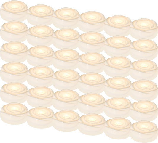 Aignis 36pcs Flameless LED Floating Candles, White Rose Plastic Tealight Battery Operated, 120+ Hours Glow Time, Cozy Light for Romantic Pool/Bathtub/Hot Bath/Wedding Centerpiece Decor(D2.83*H1.42)