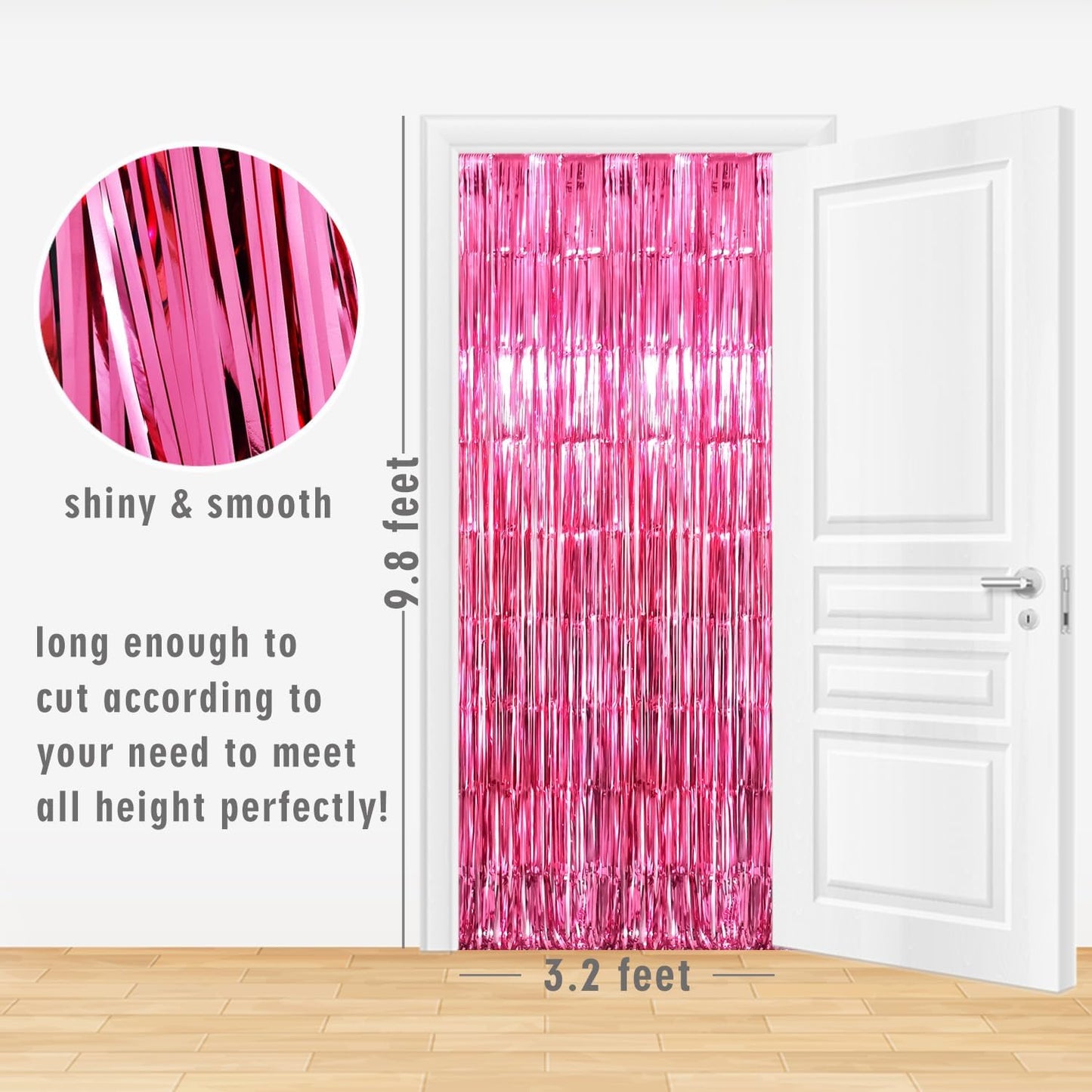 GOER 3.2 ft x 8.2 ft Metallic Tinsel Foil Fringe Curtains Party Photo Backdrop Party Streamers for Galentines Day,Birthday,Graduation,New Year Eve Decorations Wedding Decor (5 Packs,Hot Pink)