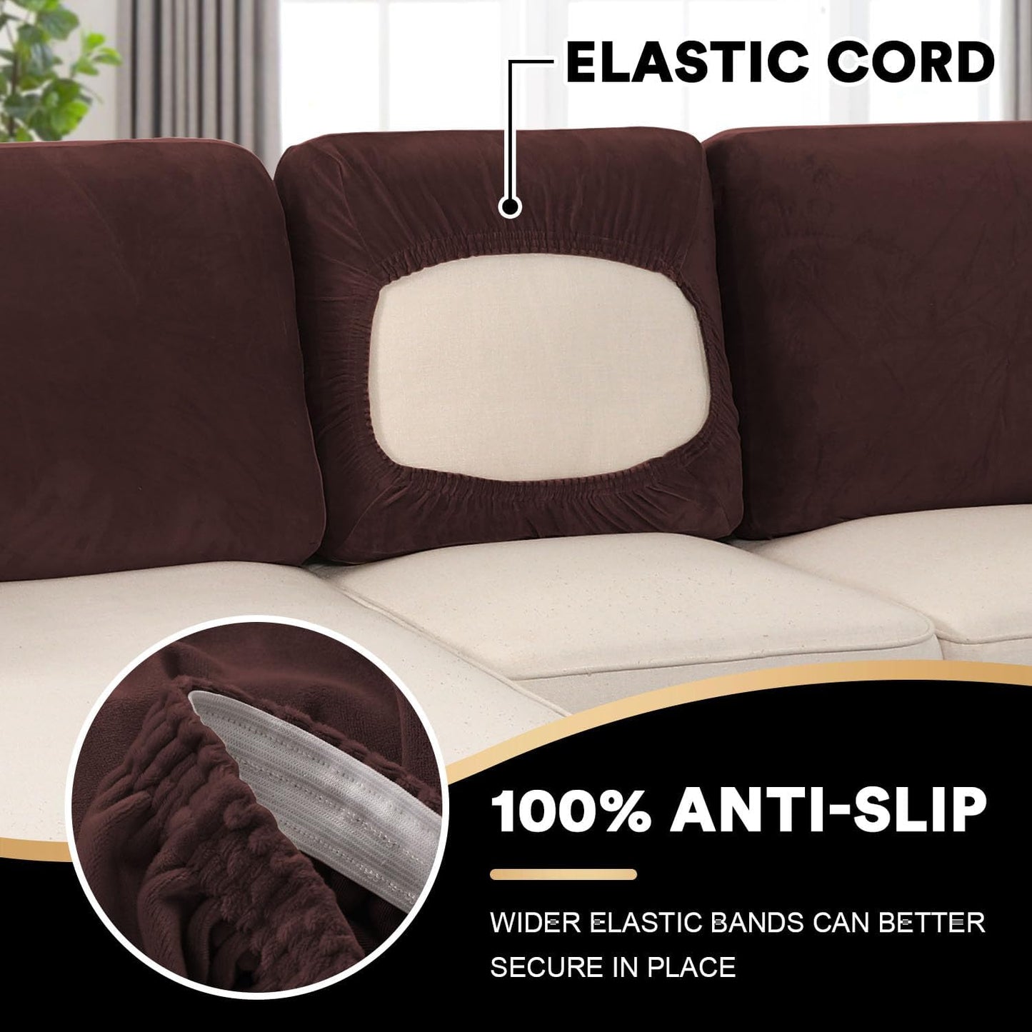 PrinceDeco Sectional Couch Covers Velvet Cushion Covers for Sectional Couch Cushion Covers for Sectional Sofa Separate Sectional Sofa Slipcovers Washable(1 Chaise Back+ 2 Sofa Back,Brown)