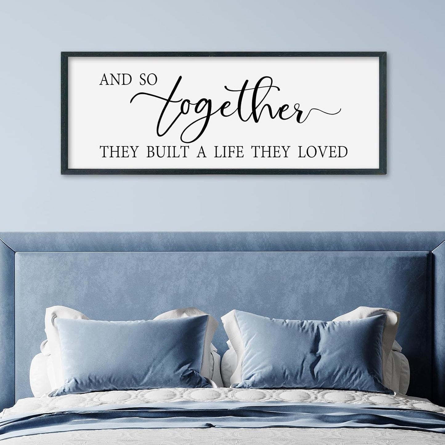 SRSZHIYUE And So Together They Built A Life They Loved Above Bed Sign Wall Decor Art 32"×12" for Master Bedroom Over Bed Large Wood Framed Wall Hanging (Black)