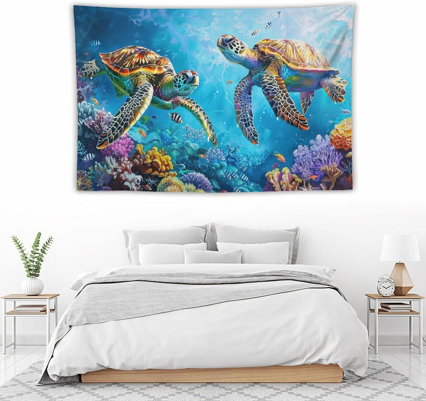 Sea Turtle Tapestry Ocean Tapestries Fabric Wall Hanging Aesthetic Space Coastal Indoor Outdoor Wall Art Tablecloth Bedspread Decoration for Bedroom Dormitory Living Room Home Decor 40"x60"