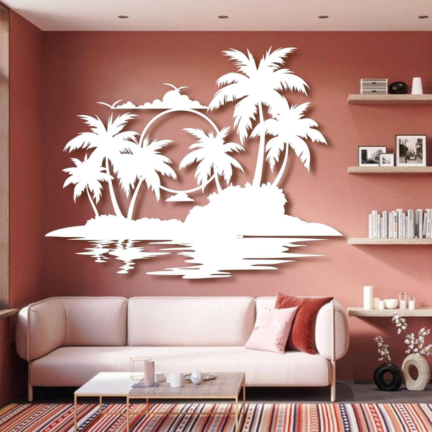 Palm Tree Metal Wall Decor,Palm Tree Metal Wall Art,Metal Palm Tree,Metal Palm Tree Wall Decor,Tropical Metal Wall Art,Beach Wall Decort,Metal Wall Decor (style 2,white,35 L" x 28 W" / 90 x 70 cm)