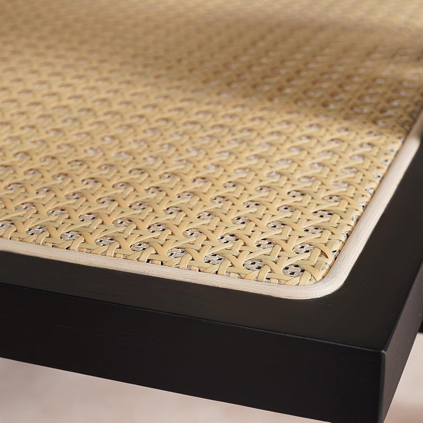 Cane Dining Chairs Set of 4, Rattan Kitchen Chairs Black for Dining Room with Armrest