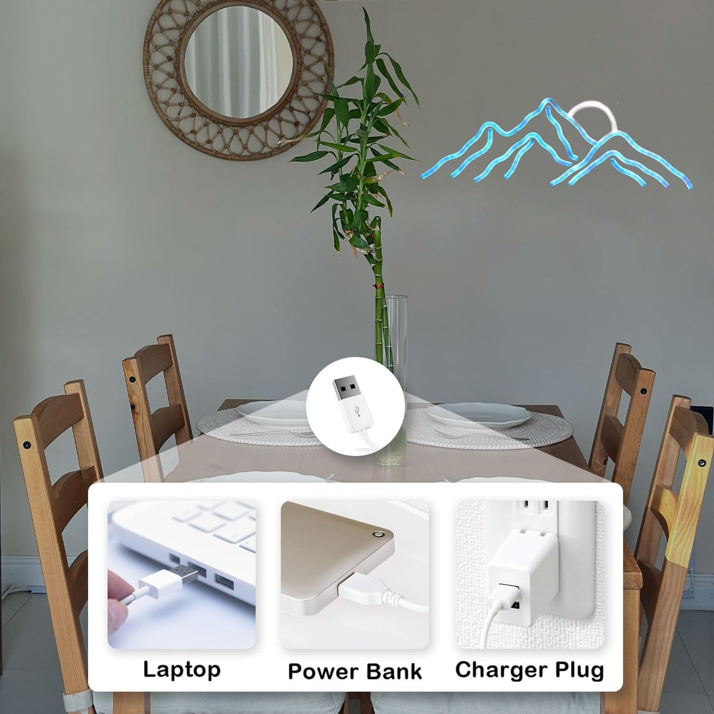 Ulalaza LED Decorative Lights USB Mountains Sunrise Sunset Led Neon Signs Home Decoration Wall Art Holiday Gift Brightness Adjustable 16.5''x11.8''