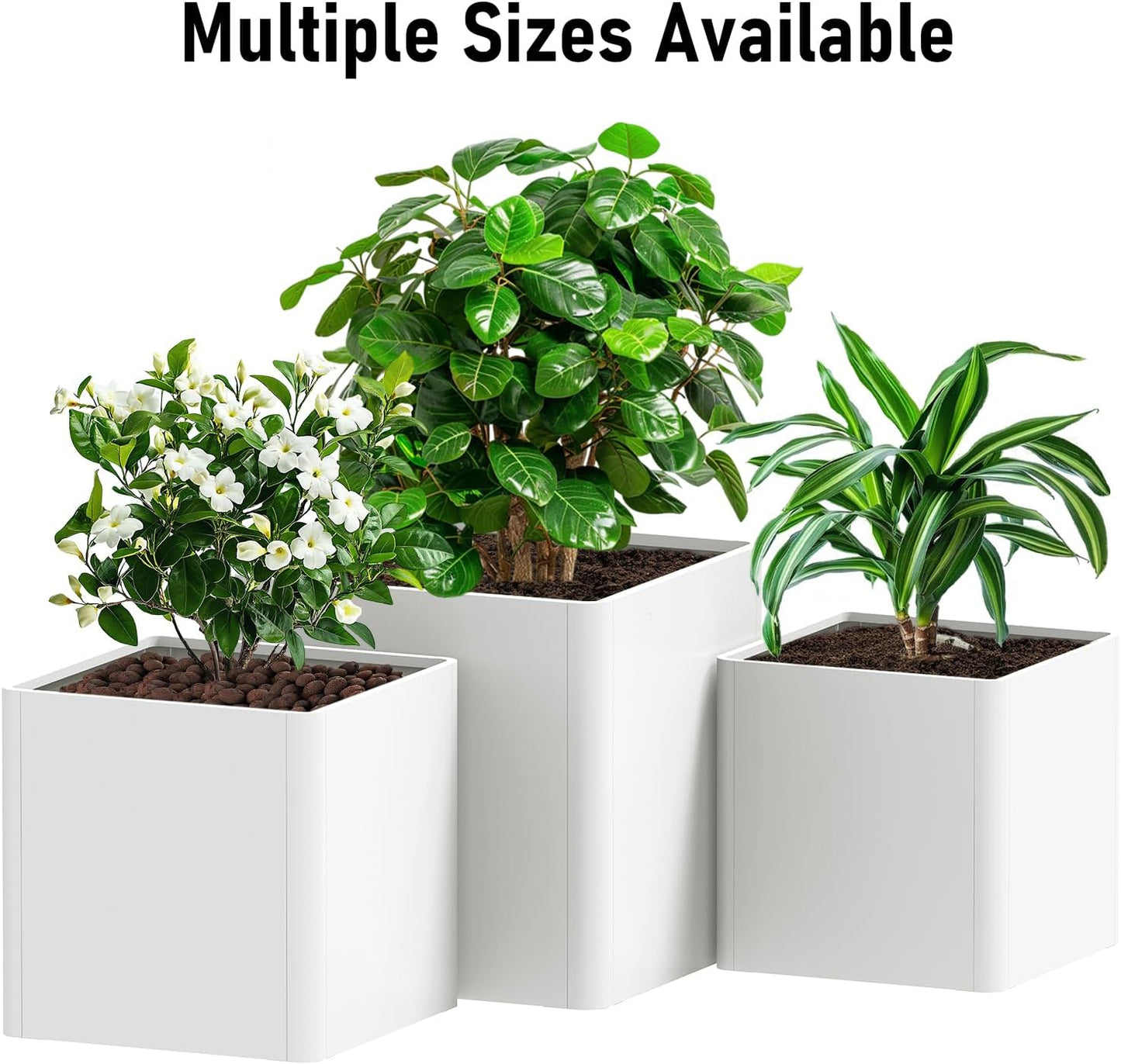 Large Outdoor Square Planter 20" L x 20" W x 21" H,White Square Planters for Indoor and Outdoor All-Weather Use