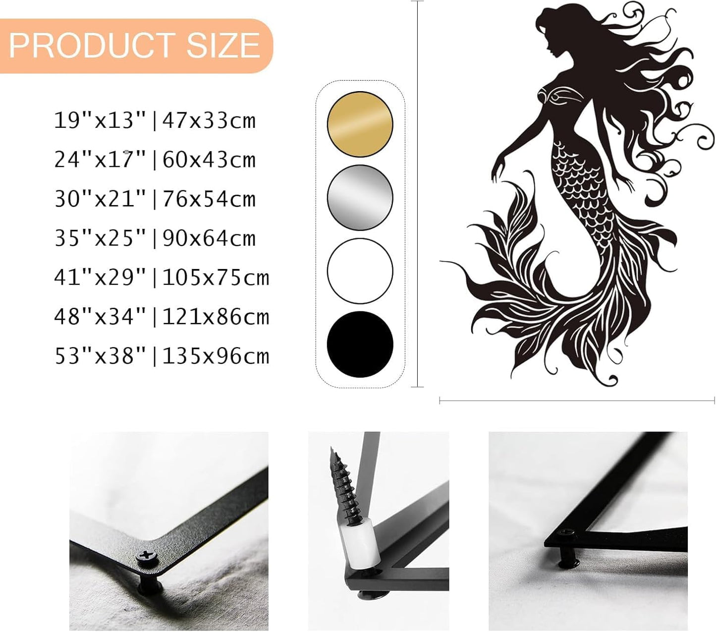 Veplsur Mermaid Metal Wall Art, Metal Mermaid Wall Decor, Marine Biology Wall Decor, Ocean Wall Art, Nautical Wall Hanging, Beach Hanging for Bathroom Bedroom (Silver, 30"x21"|76x54cm)