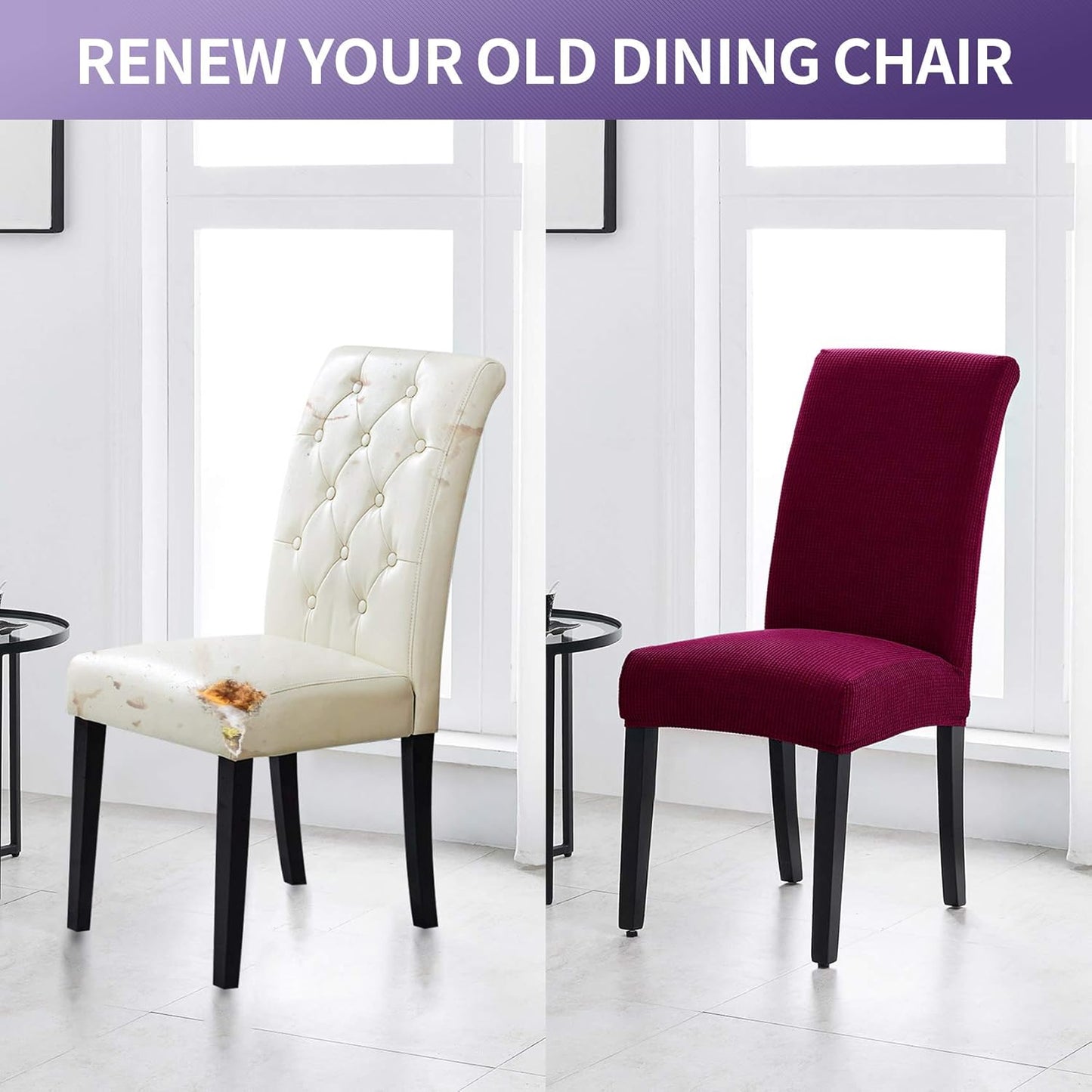 Joccun Chair Covers for Dining Room Set of 2,Dining Chair Slipcovers Stretch Dining Room Chair Covers Seat Protector,Washable Parsons Chair Cover for Home,Hotel(Wine Red,2 Pack)