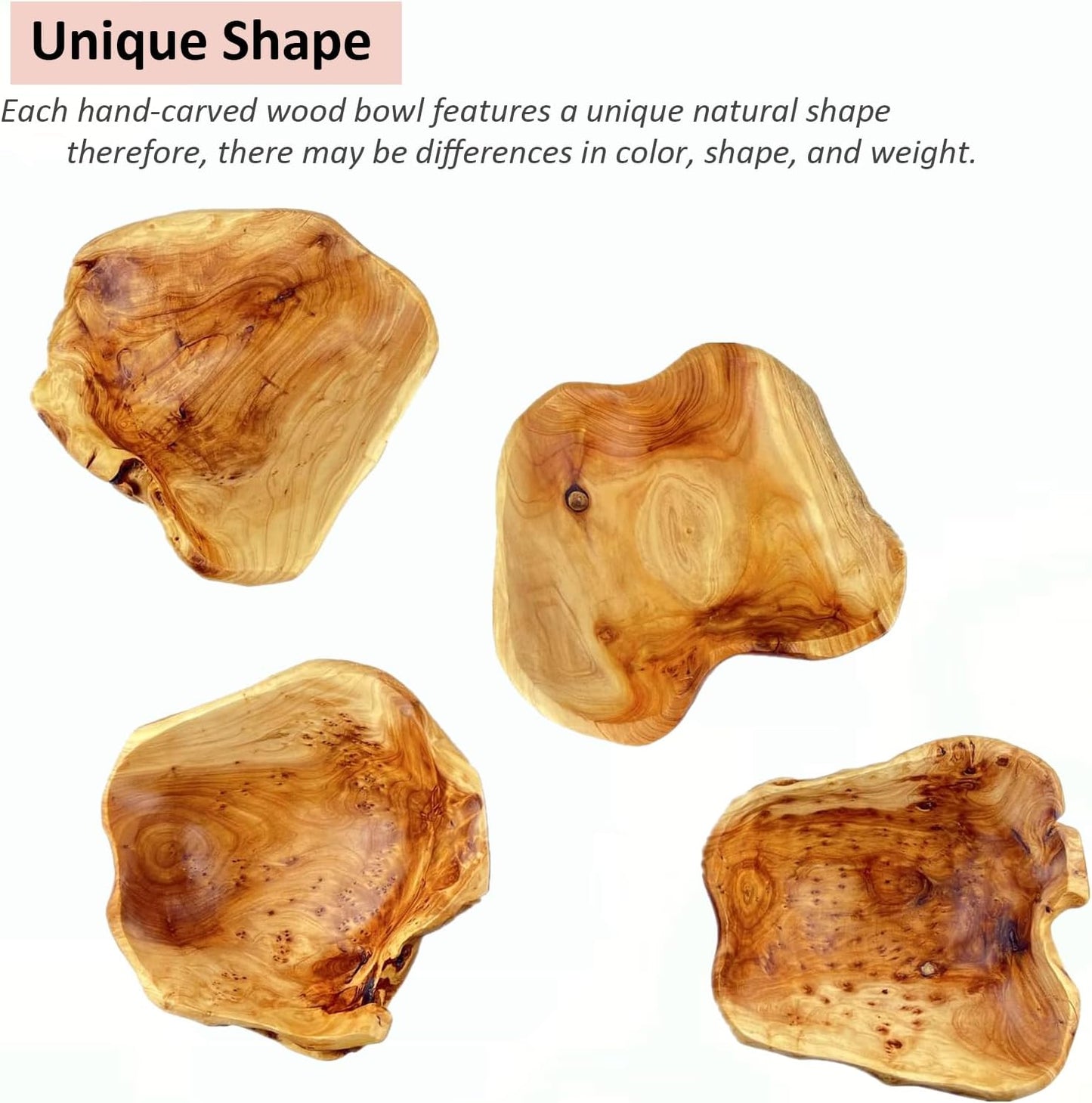 Wooden Bowl Decorative Natural Wood Fruit Bowl, Irregular Creative Wood Bowls, Rustic Hand Carved Candy Snack Keys Serving Bowls for Home Decor (6"-8" Diameter)